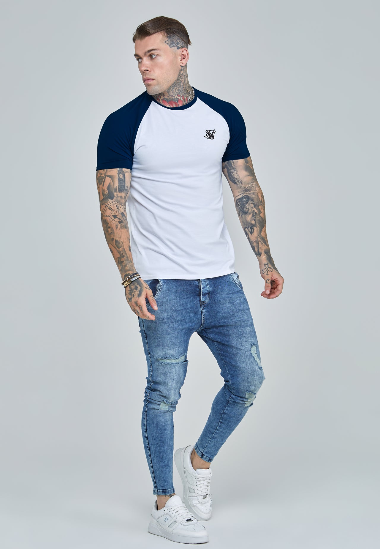 White and Navy Raglan T-Shirt (3)