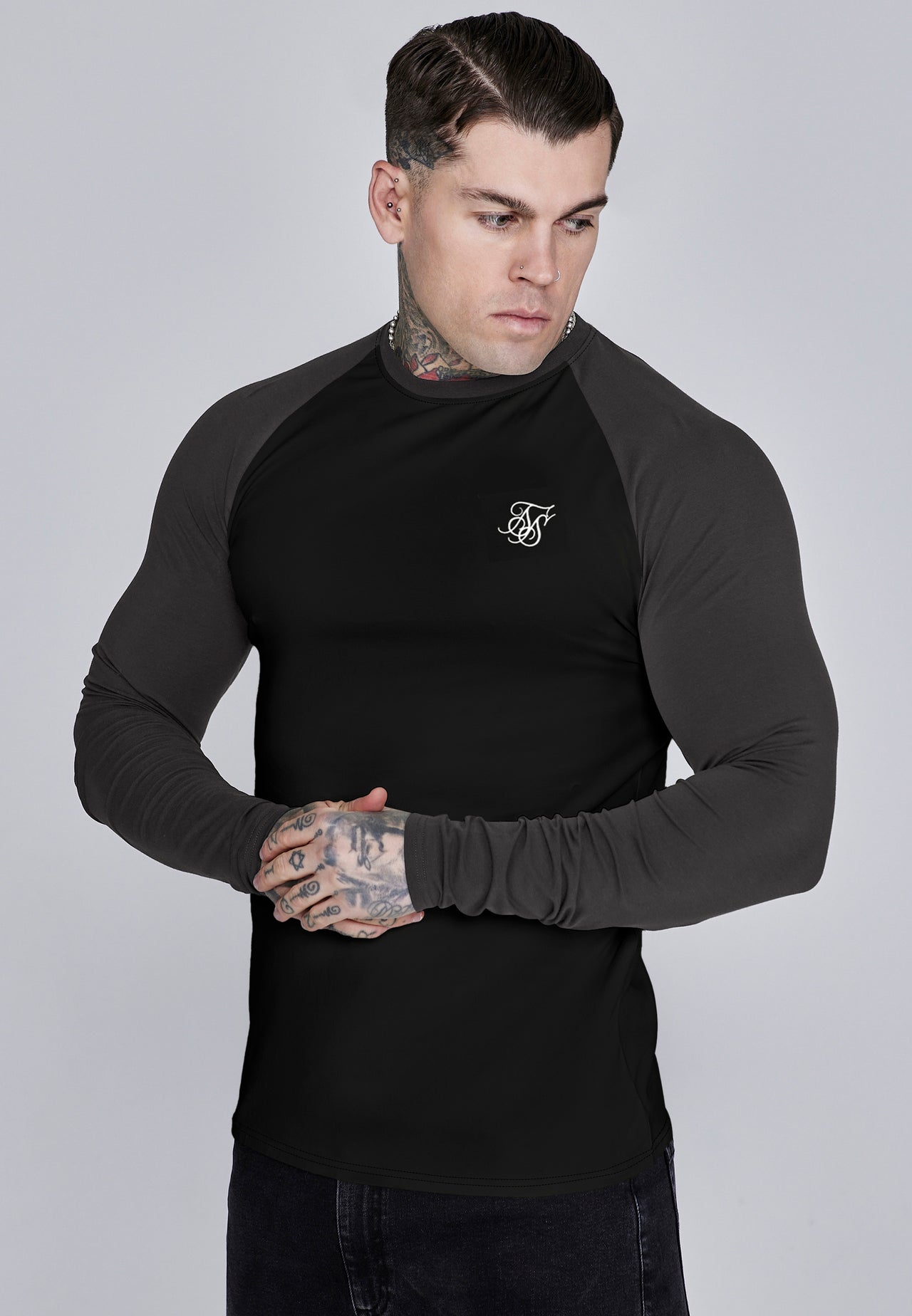 Black and Grey LS Muscle Fit T-Shirt
