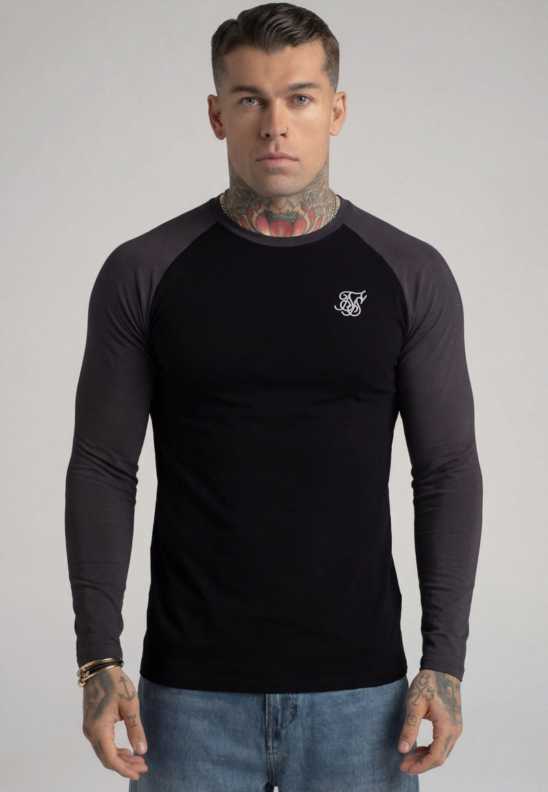 Black and Grey LS Muscle Fit T-Shirt