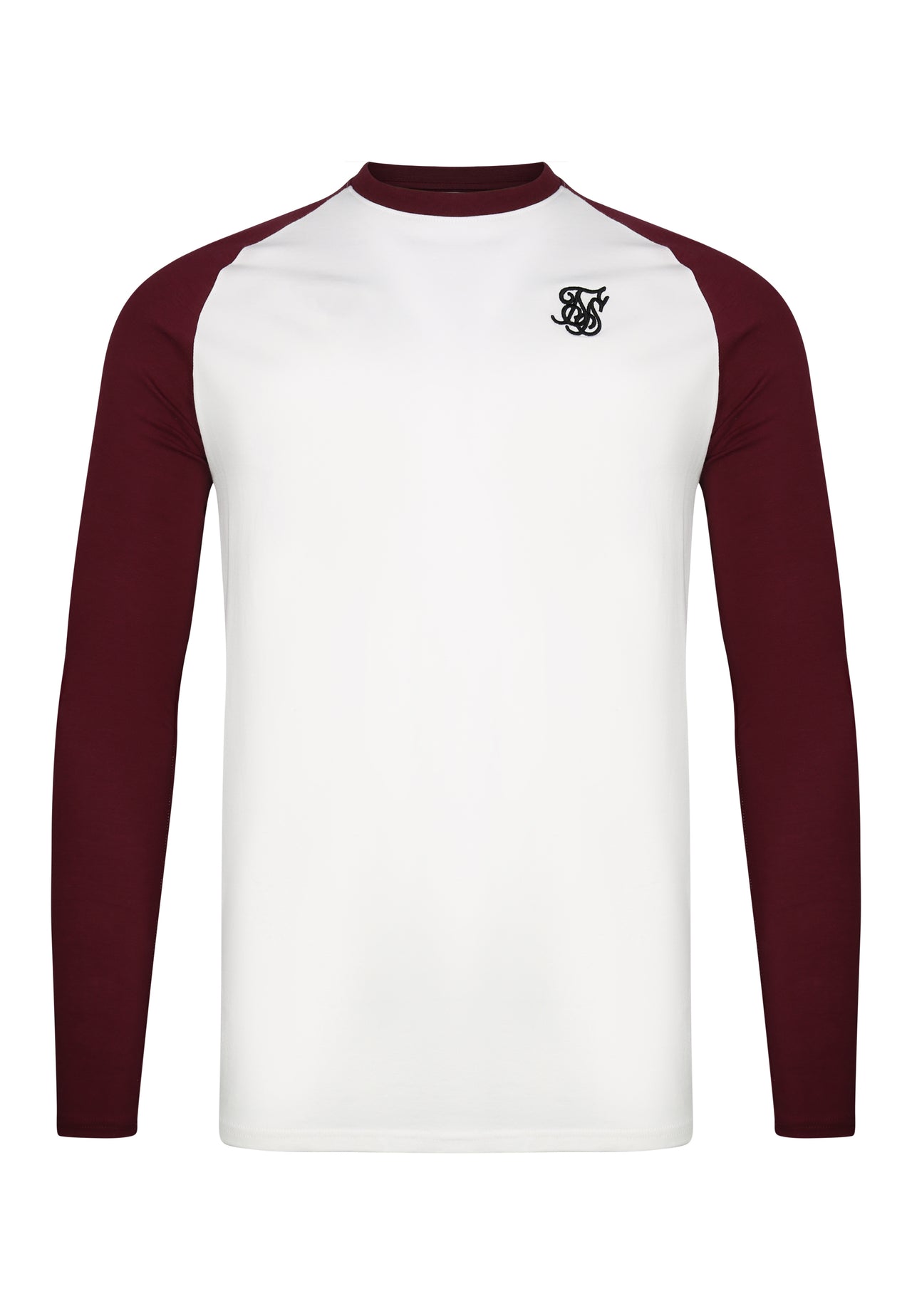 White and Burgundy LS Muscle Fit T-Shirt (5)