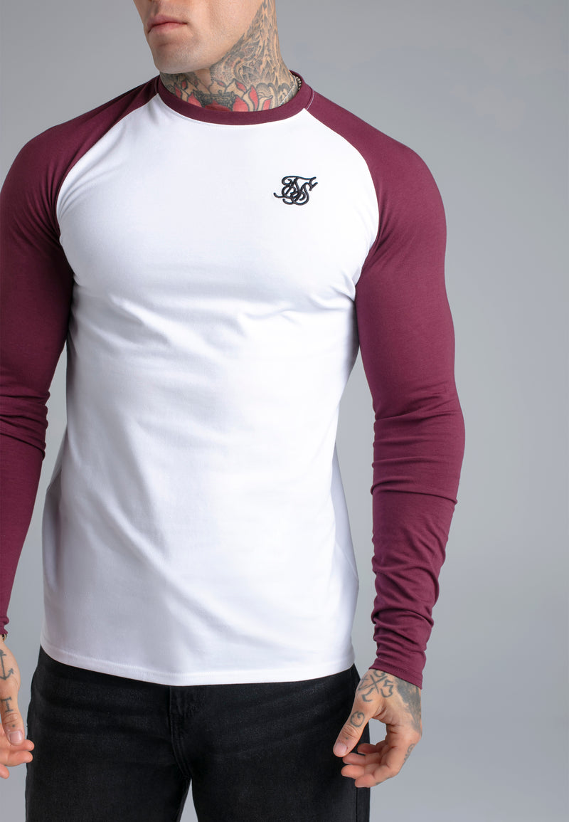 White and Burgundy LS Muscle Fit T-Shirt (1)