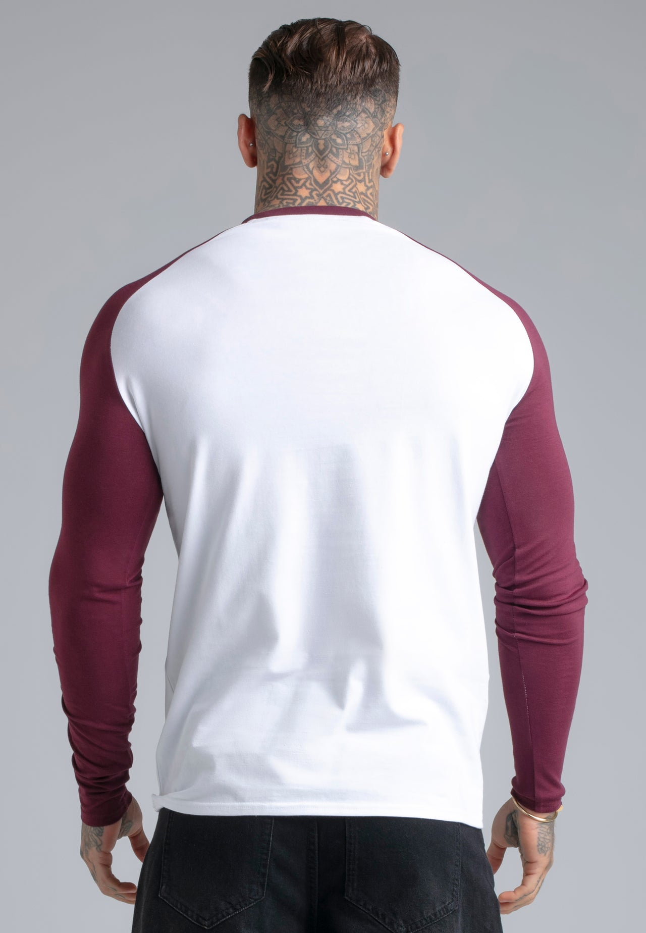 White and Burgundy LS Muscle Fit T-Shirt (4)