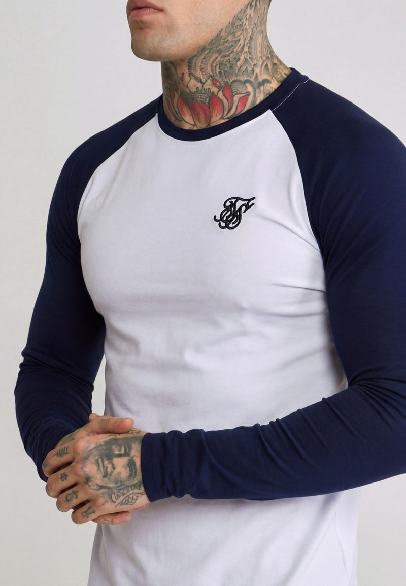 White and Navy LS Muscle Fit T-Shirt (1)