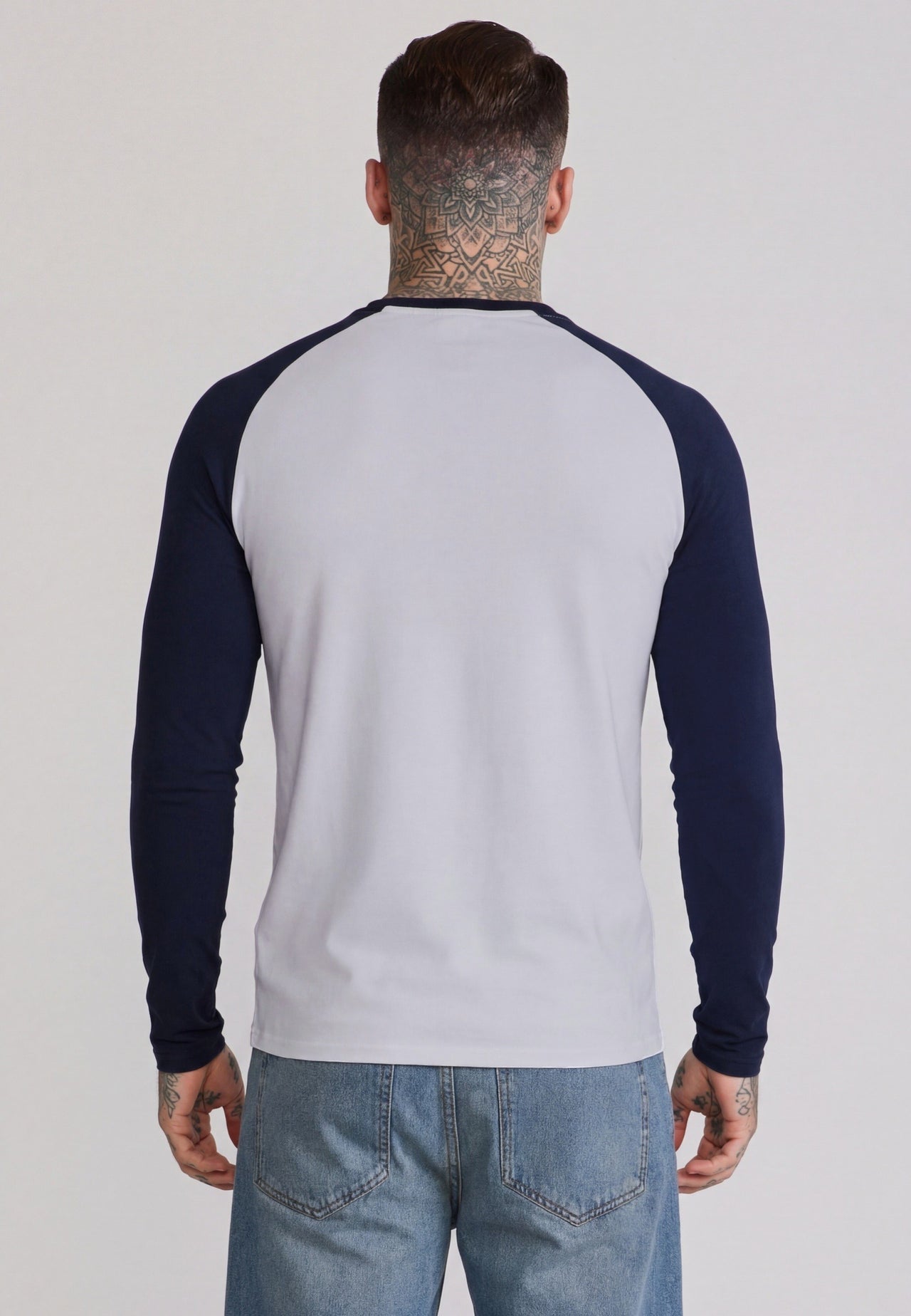 White and Navy LS Muscle Fit T-Shirt (4)
