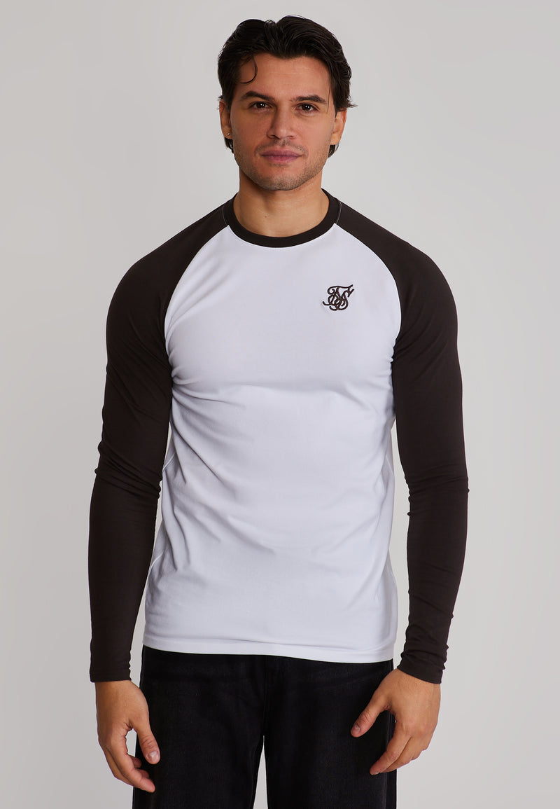 White and Brown LS Muscle Fit T-Shirt