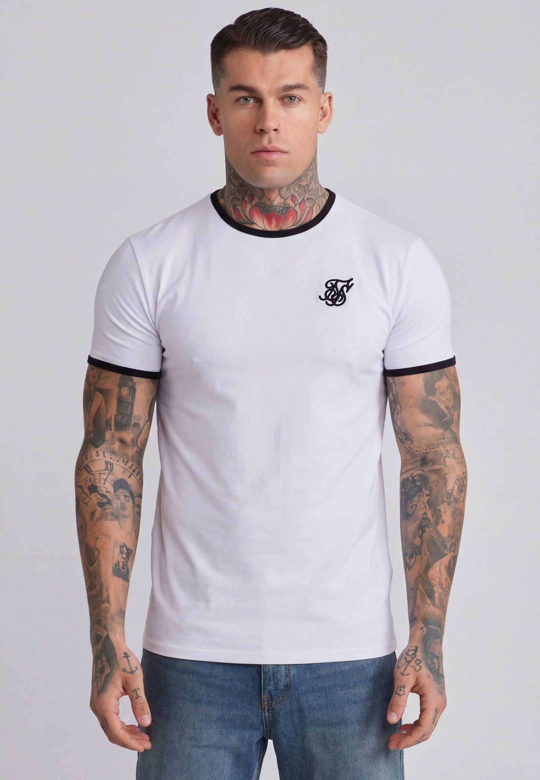SikSilk Mens White,Black Ringer T-Shirt | SikSilk UK