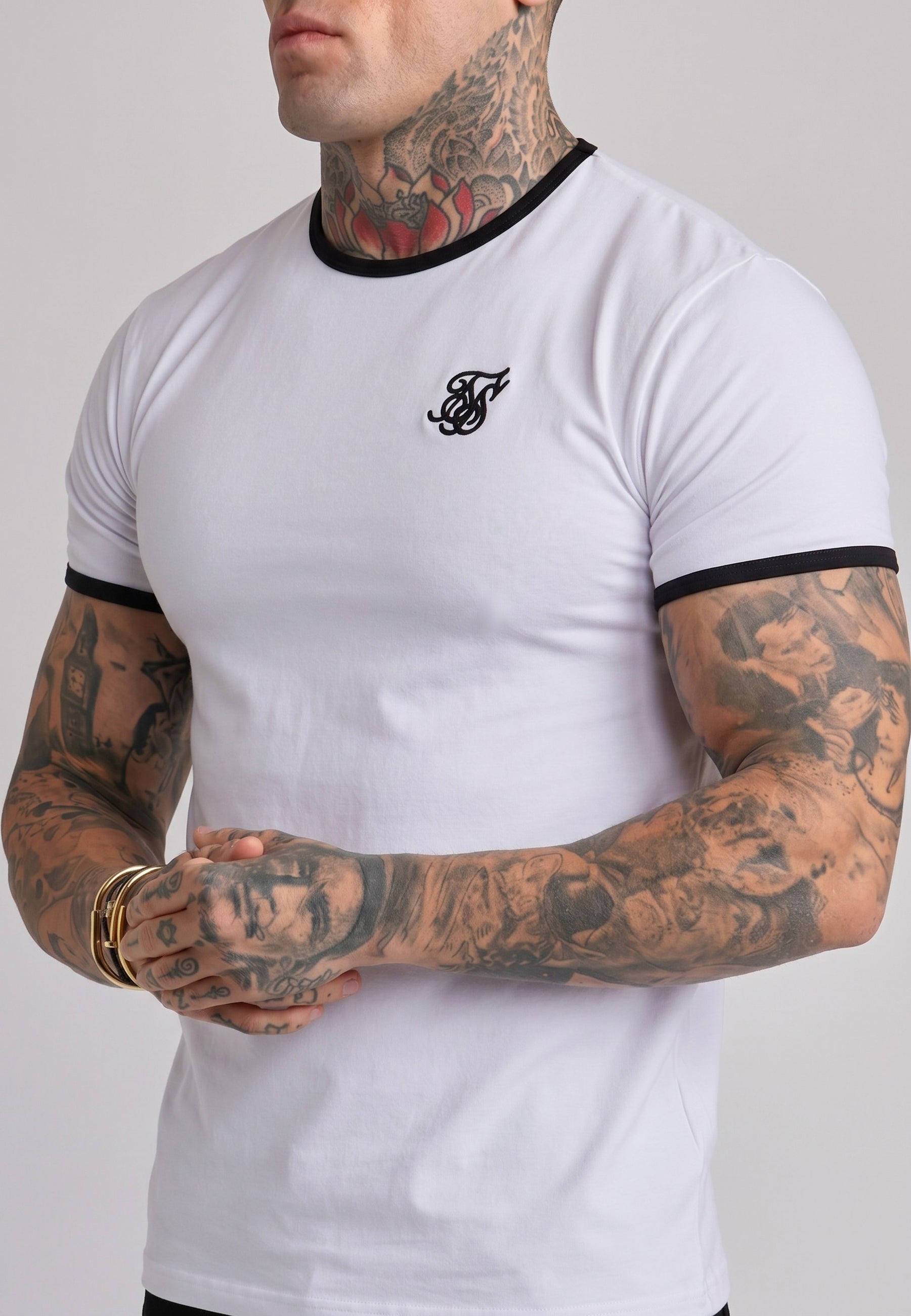 SikSilk Mens White,Black Ringer T-Shirt | SikSilk UK