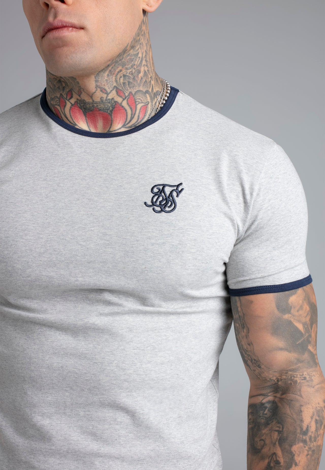 Grey Marl and Navy Ringer T-Shirt (1)