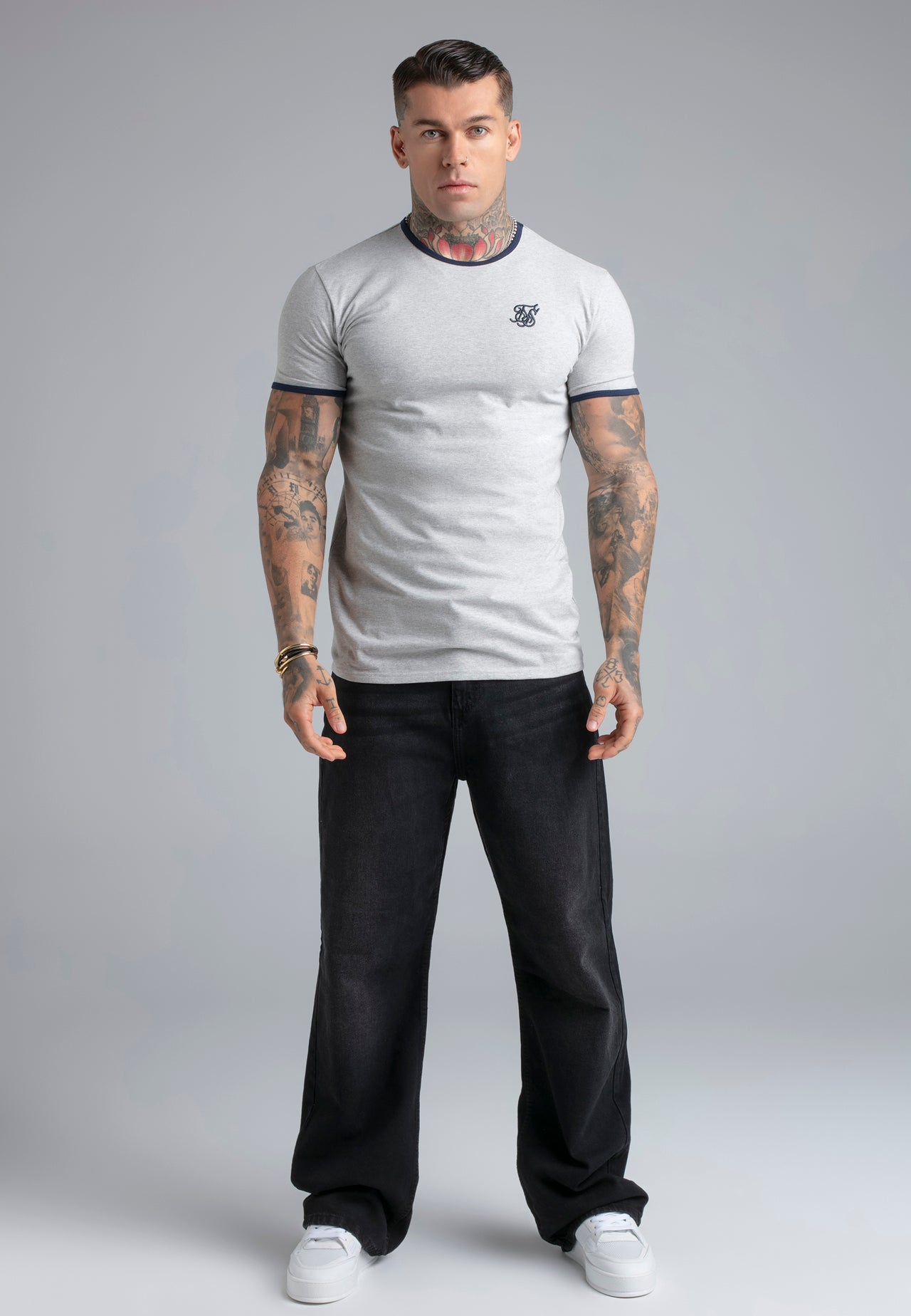Grey Marl and Navy Ringer T-Shirt (2)