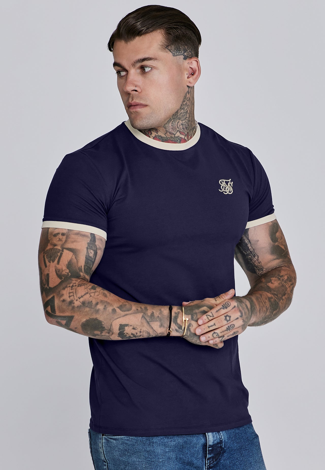 Navy and Ecru Ringer T-Shirt