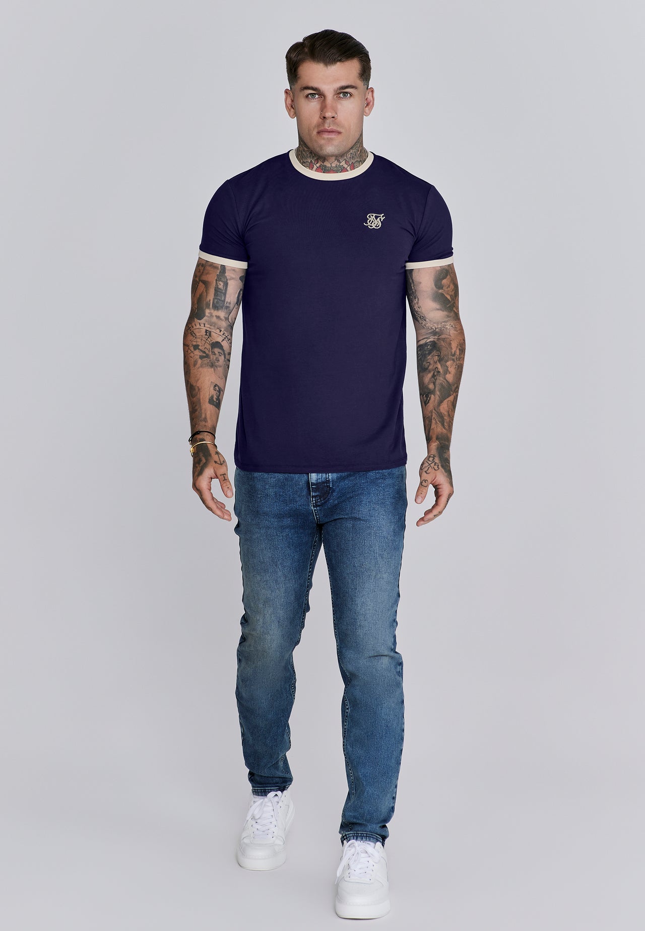 Navy and Ecru Ringer T-Shirt (1)