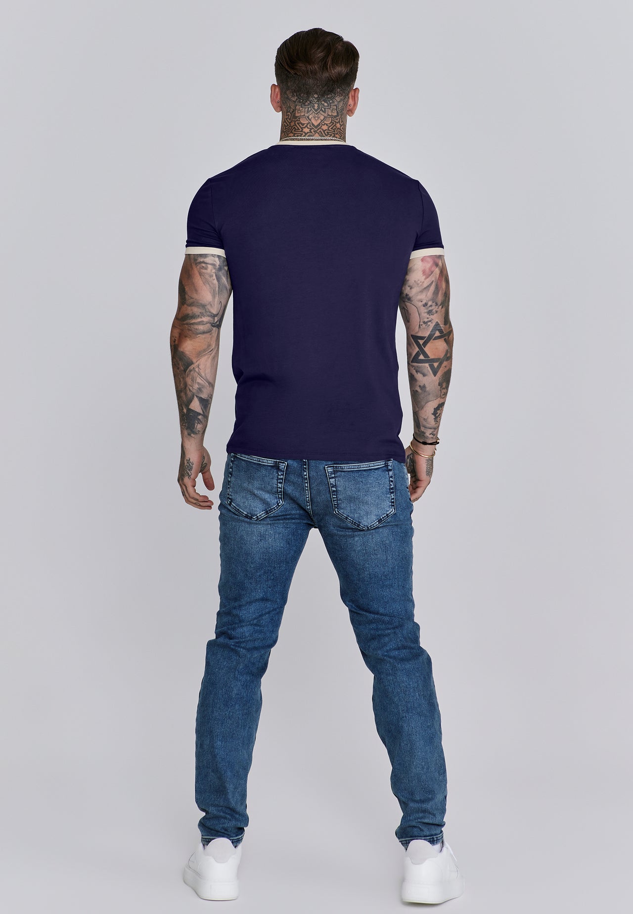 Navy and Ecru Ringer T-Shirt (4)