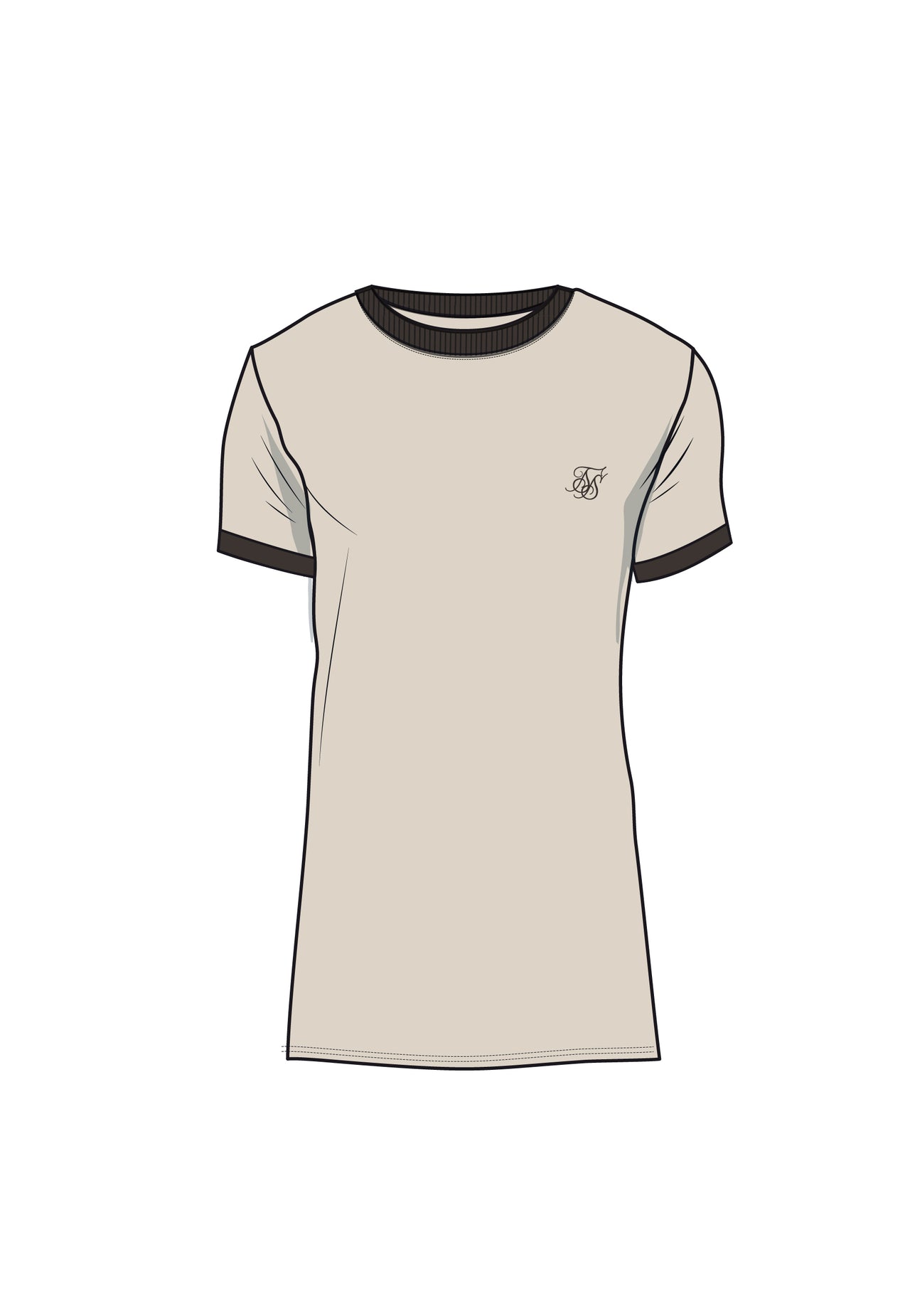 Ecru and Brown Ringer T-Shirt