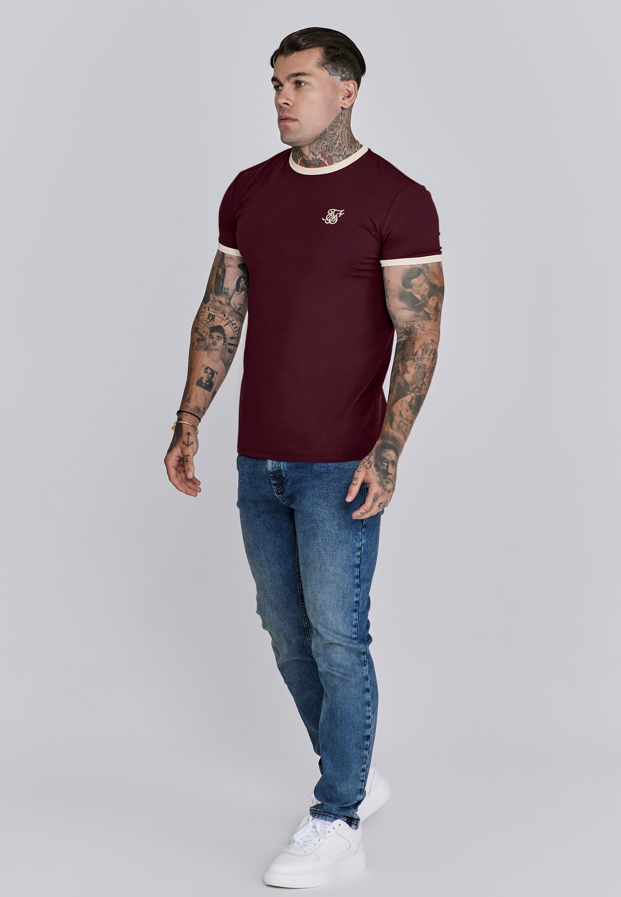 Burgundy and Ecru Ringer T-Shirt (3)