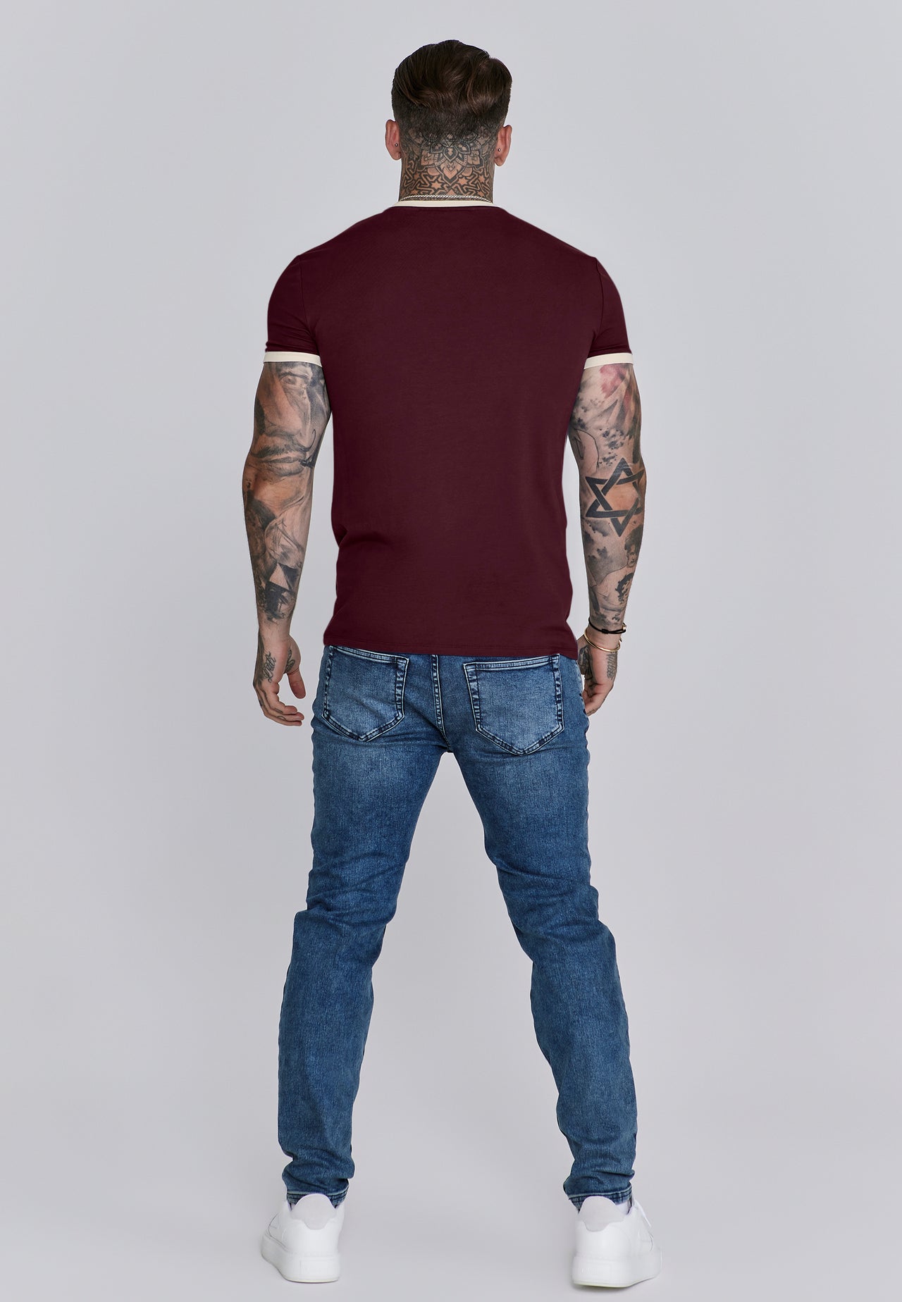 Burgundy and Ecru Ringer T-Shirt (4)