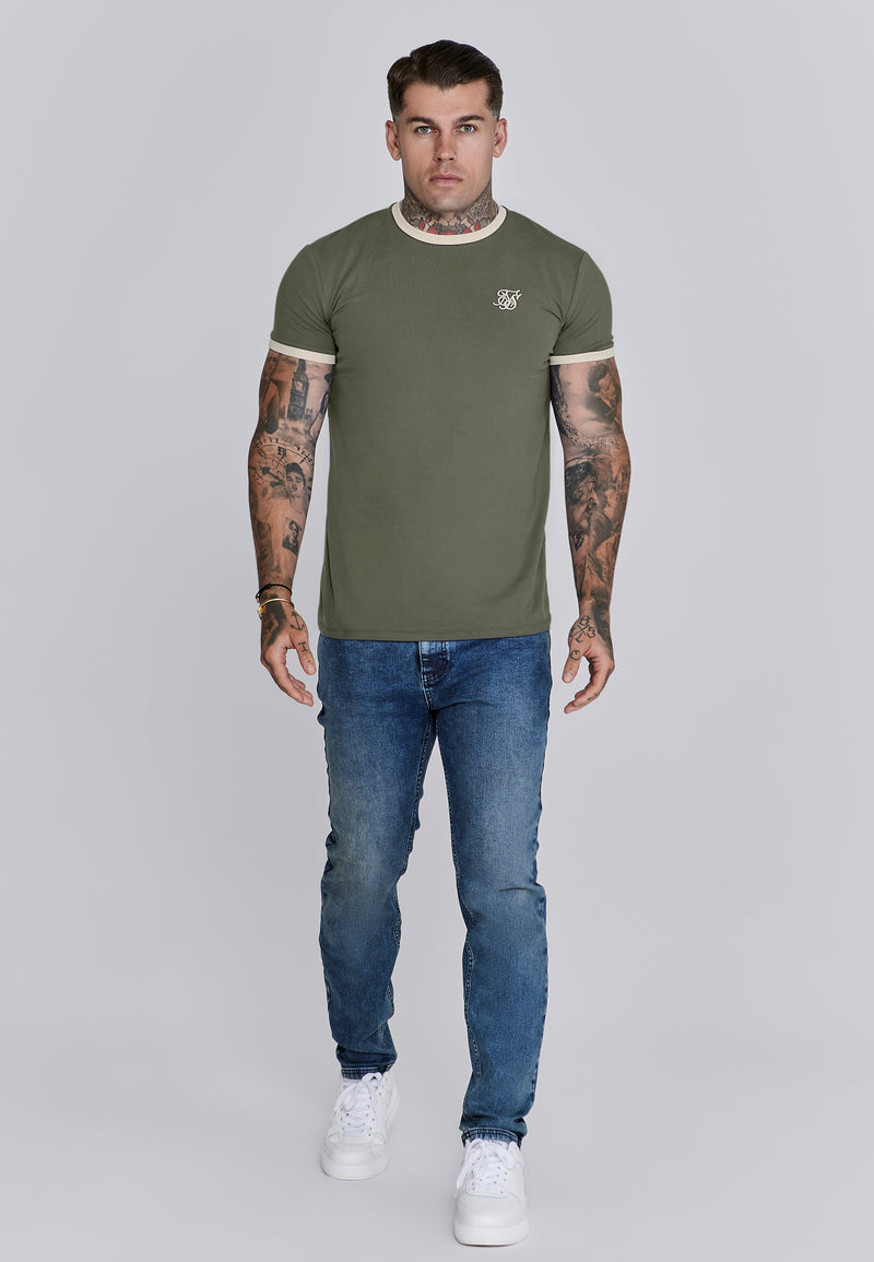 Khaki Green and Ecru Ringer T-Shirt (1)