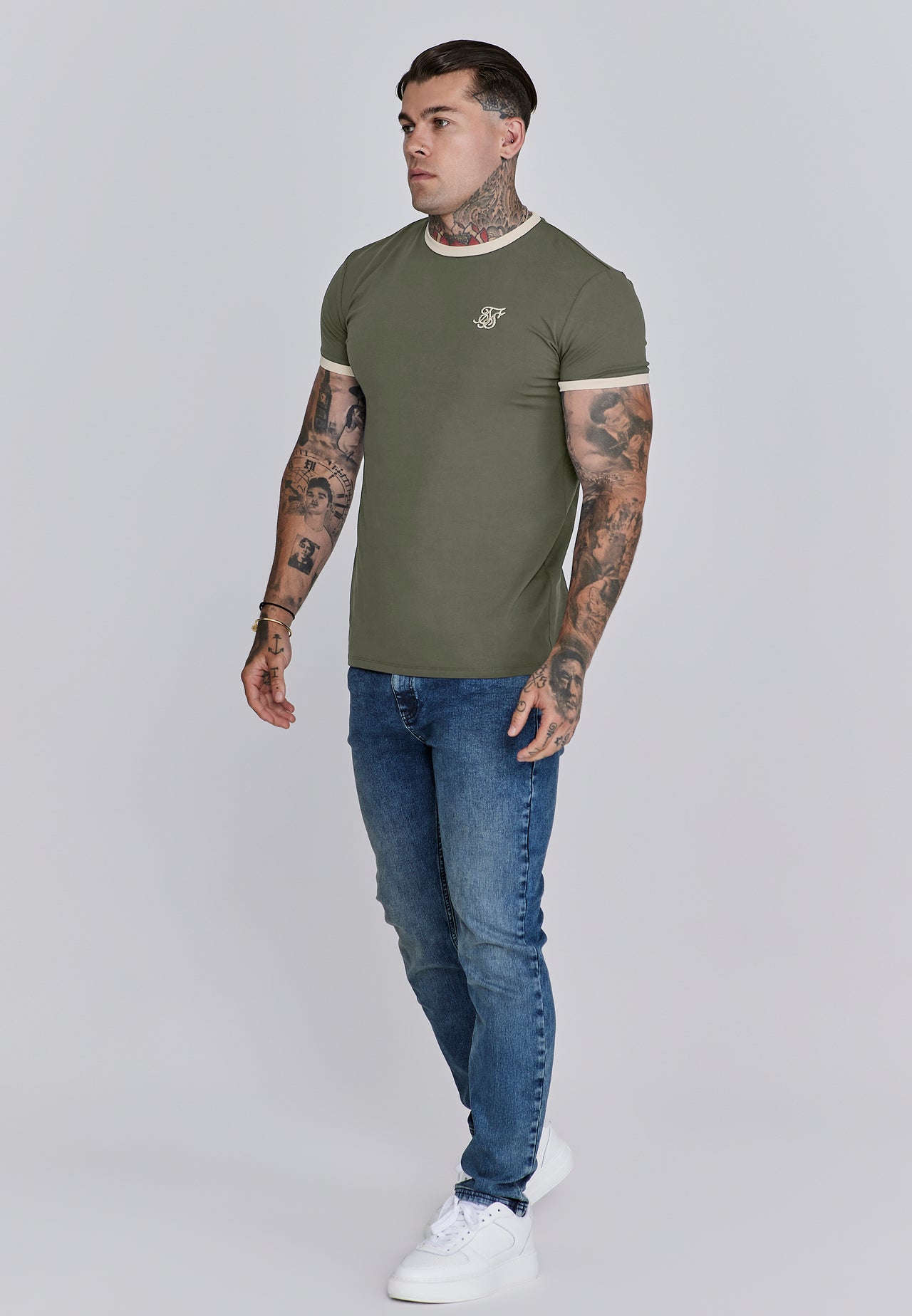 Khaki Green and Ecru Ringer T-Shirt (3)