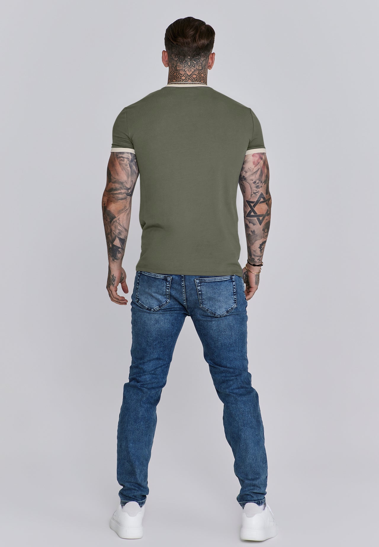 Khaki Green and Ecru Ringer T-Shirt (4)