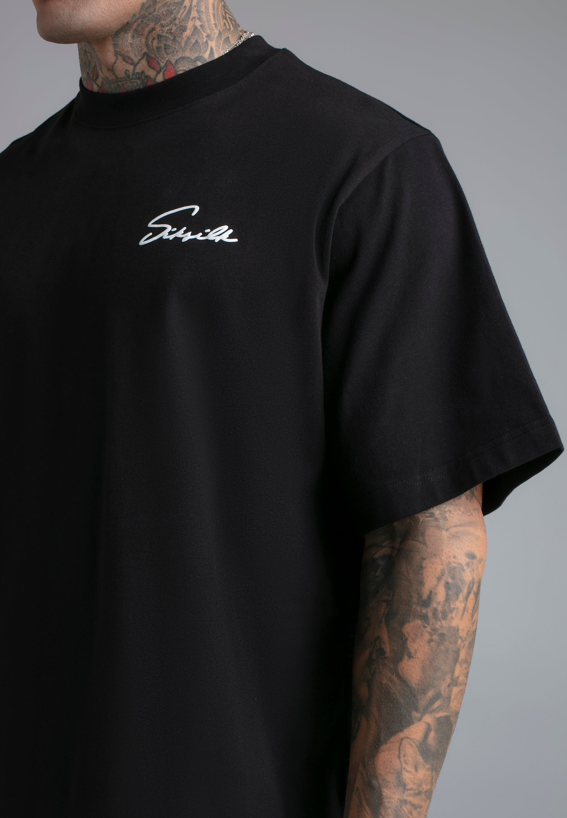 SikSilk Mens Black Script T-Shirt | SikSilk UK