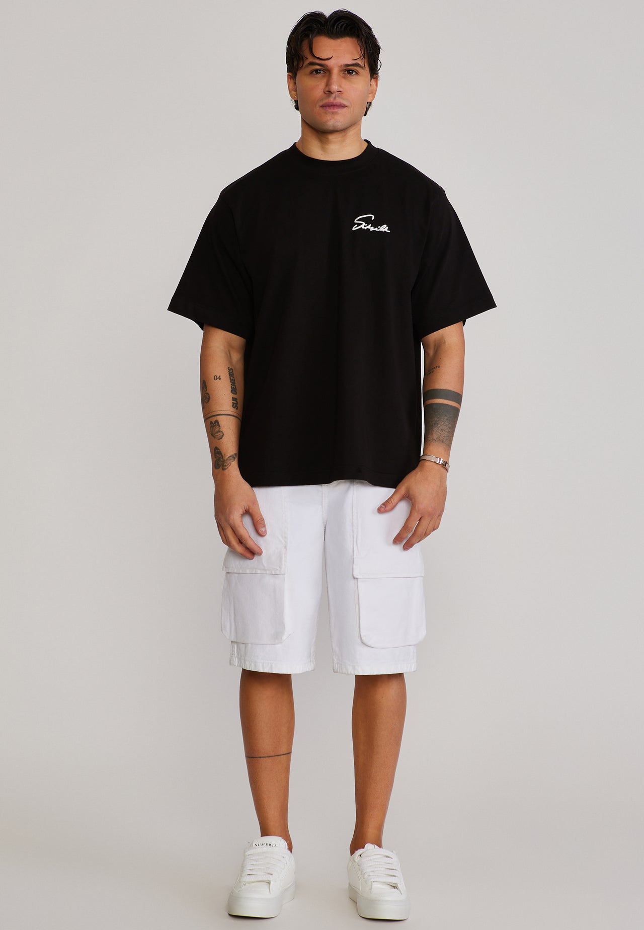 Washed White Denim Cargo Shorts (1)