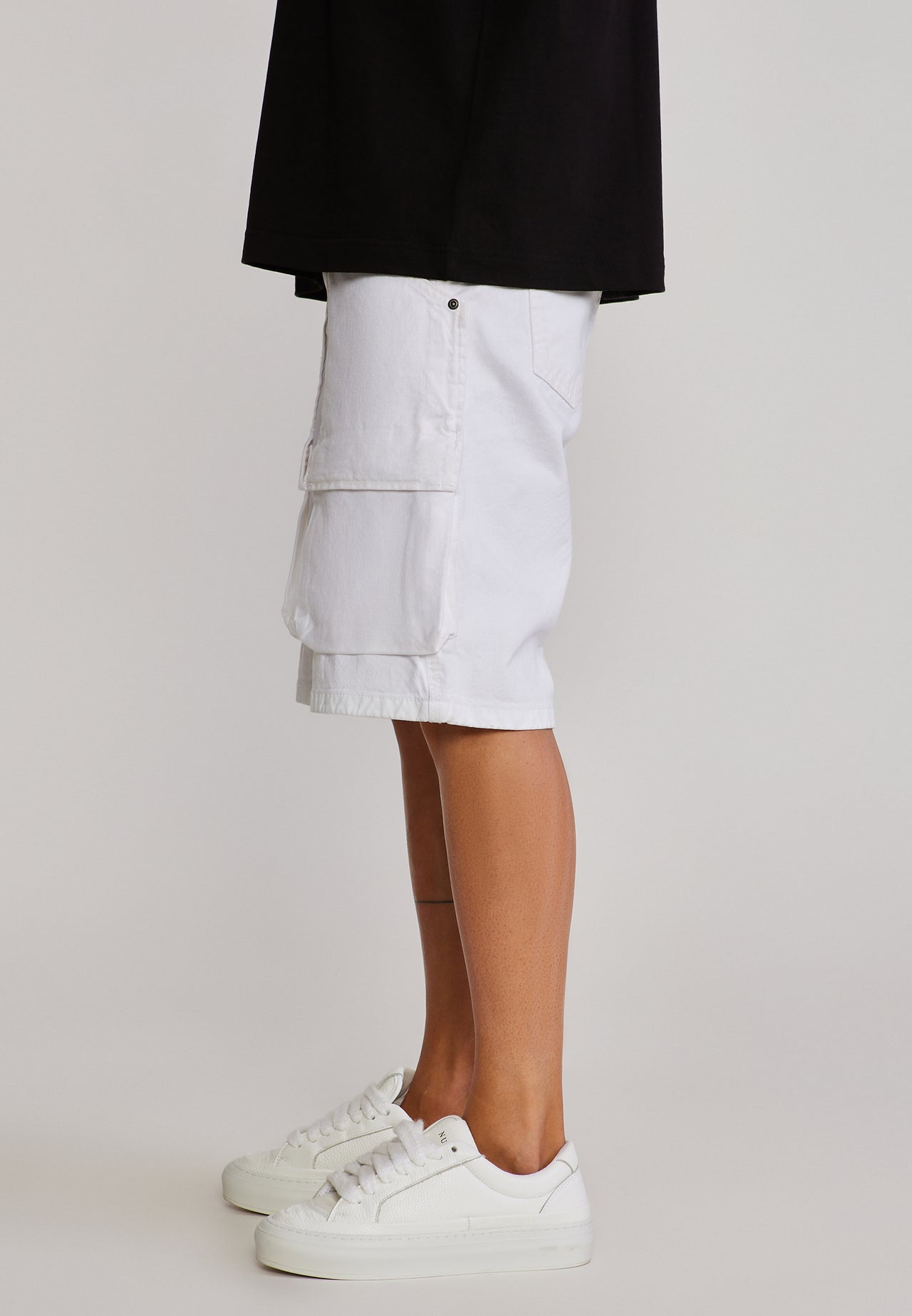 Washed White Denim Cargo Shorts (2)
