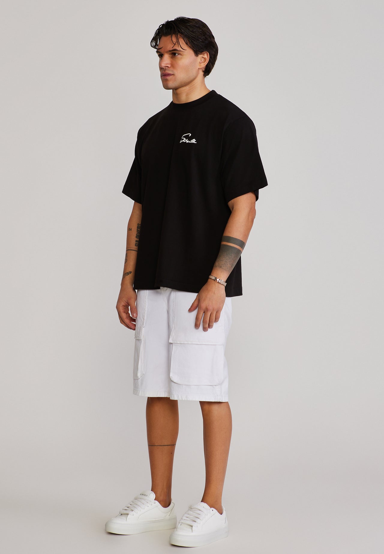 Washed White Denim Cargo Shorts (3)