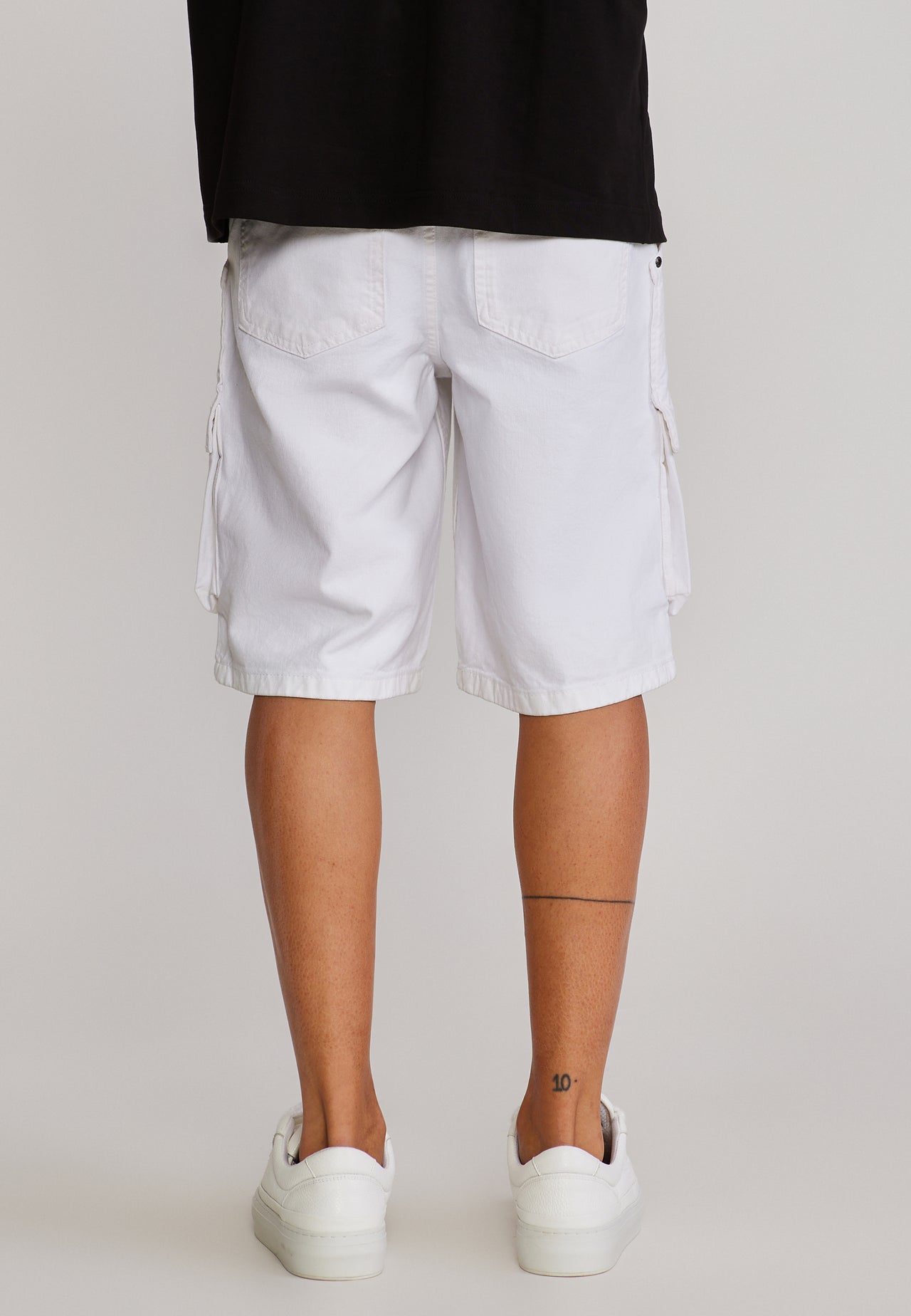 Washed White Denim Cargo Shorts (4)