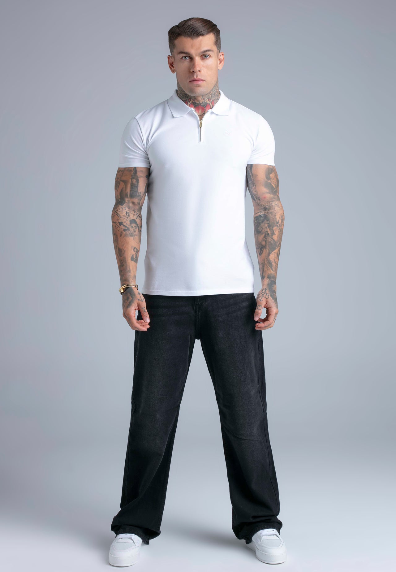 White Zip Polo T-Shirt (3)