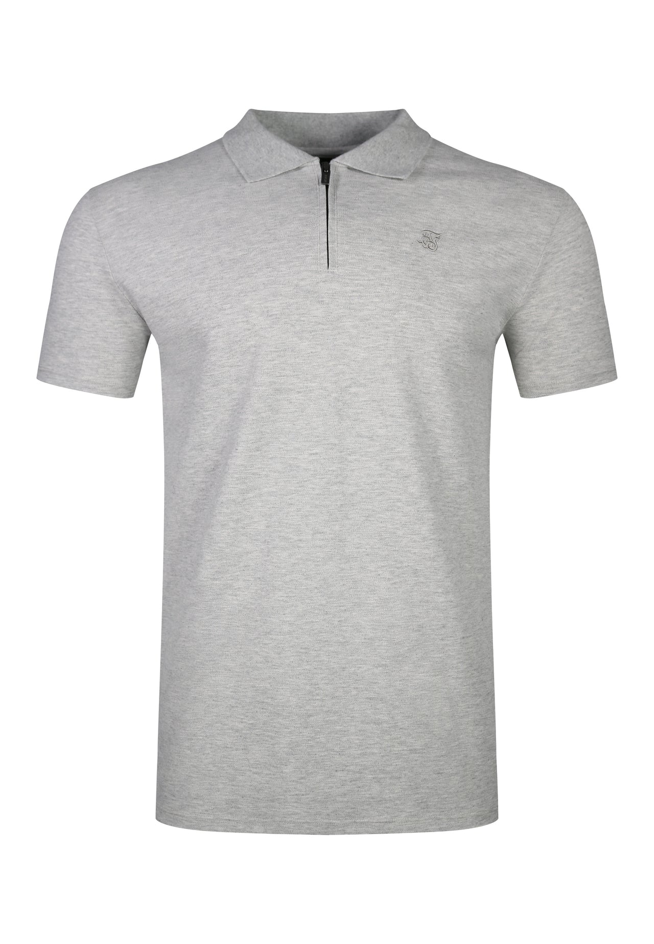 Grey Marl Zip Polo T-Shirt (4)