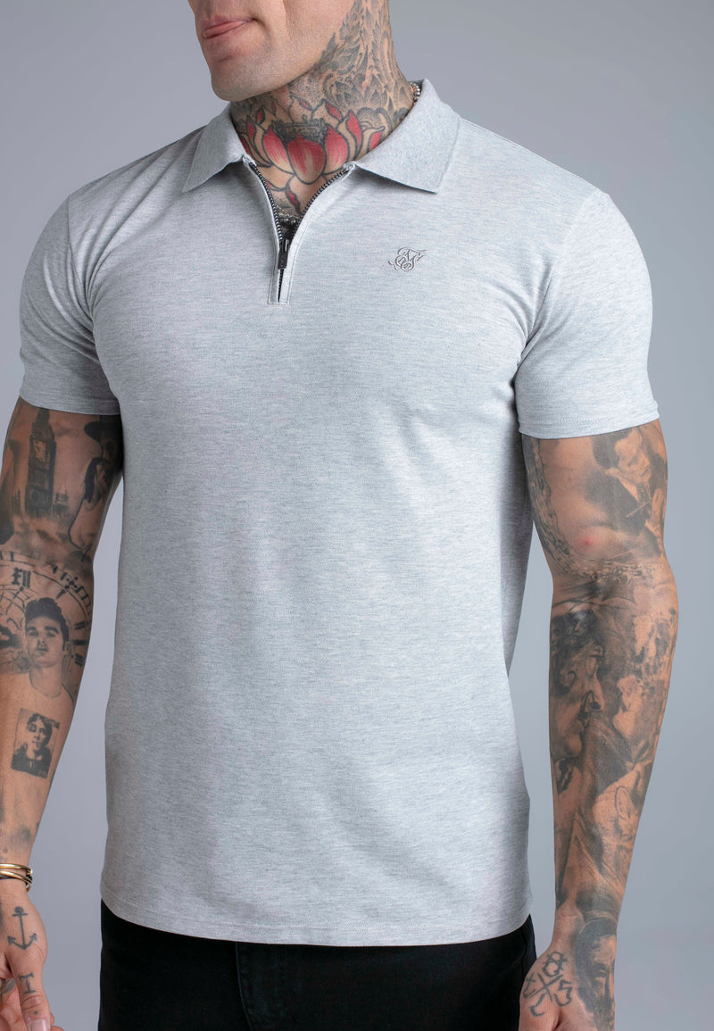 Grey Marl Zip Polo T-Shirt (1)