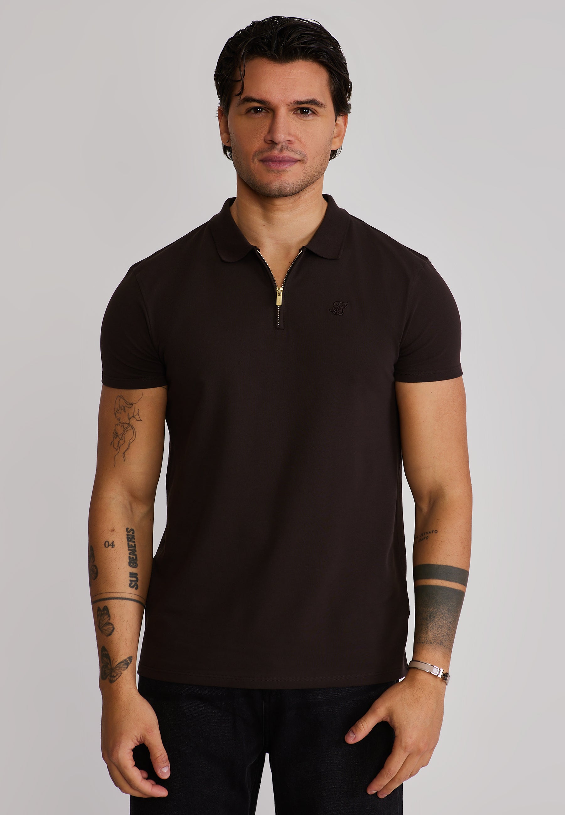 SikSilk Mens Brown Zip Polo T-Shirt | SikSilk US