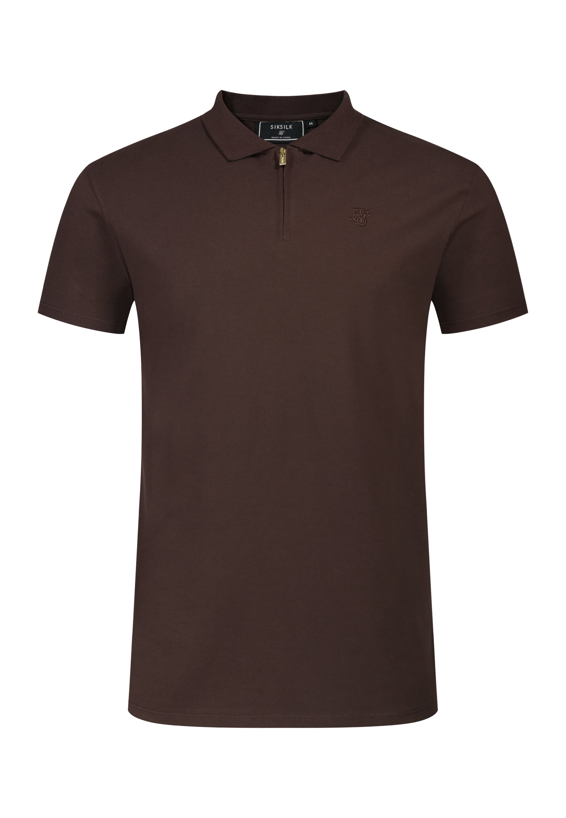 SikSilk Mens Brown Zip Polo T-Shirt | SikSilk US