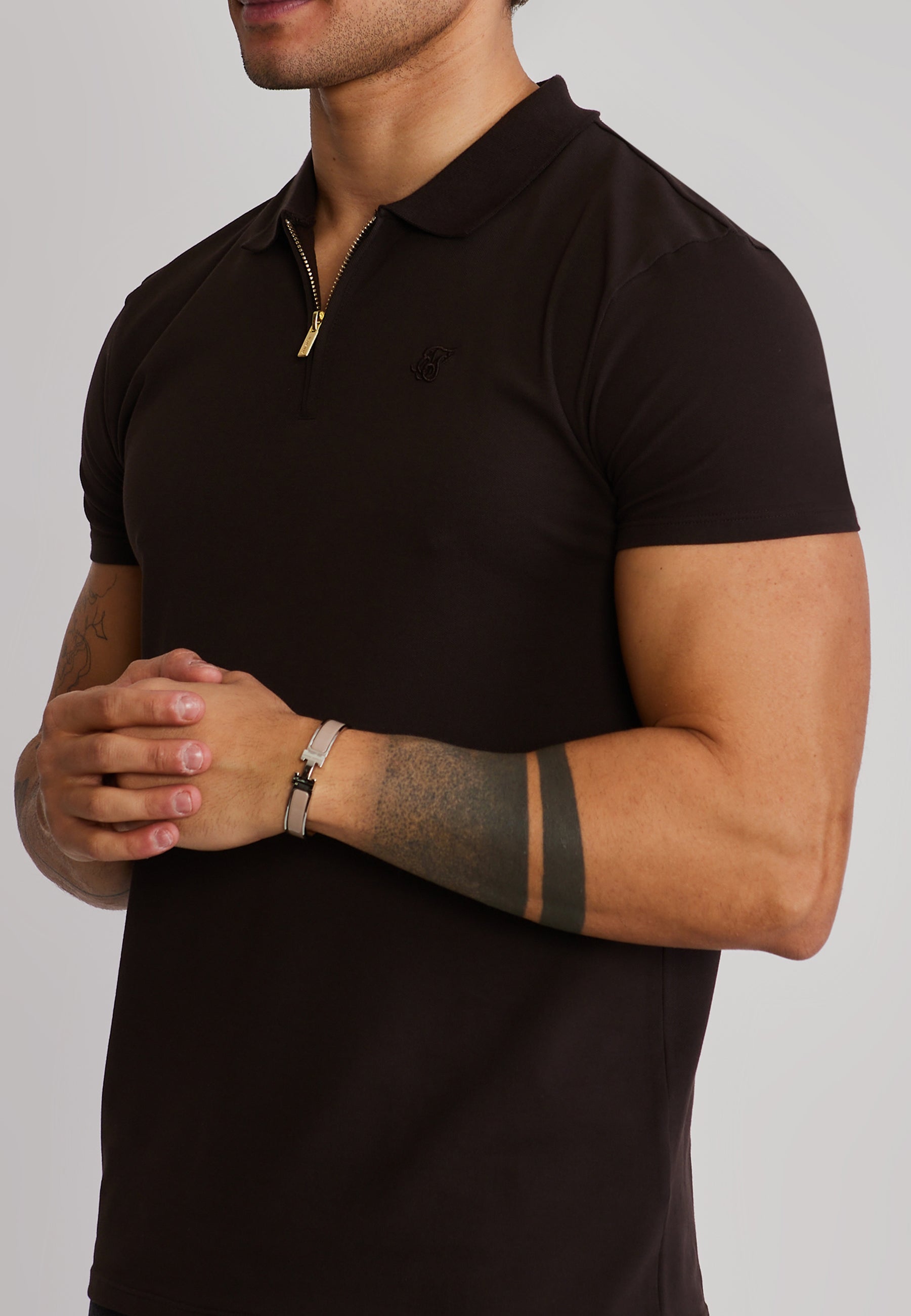 SikSilk Mens Brown Zip Polo T-Shirt | SikSilk US
