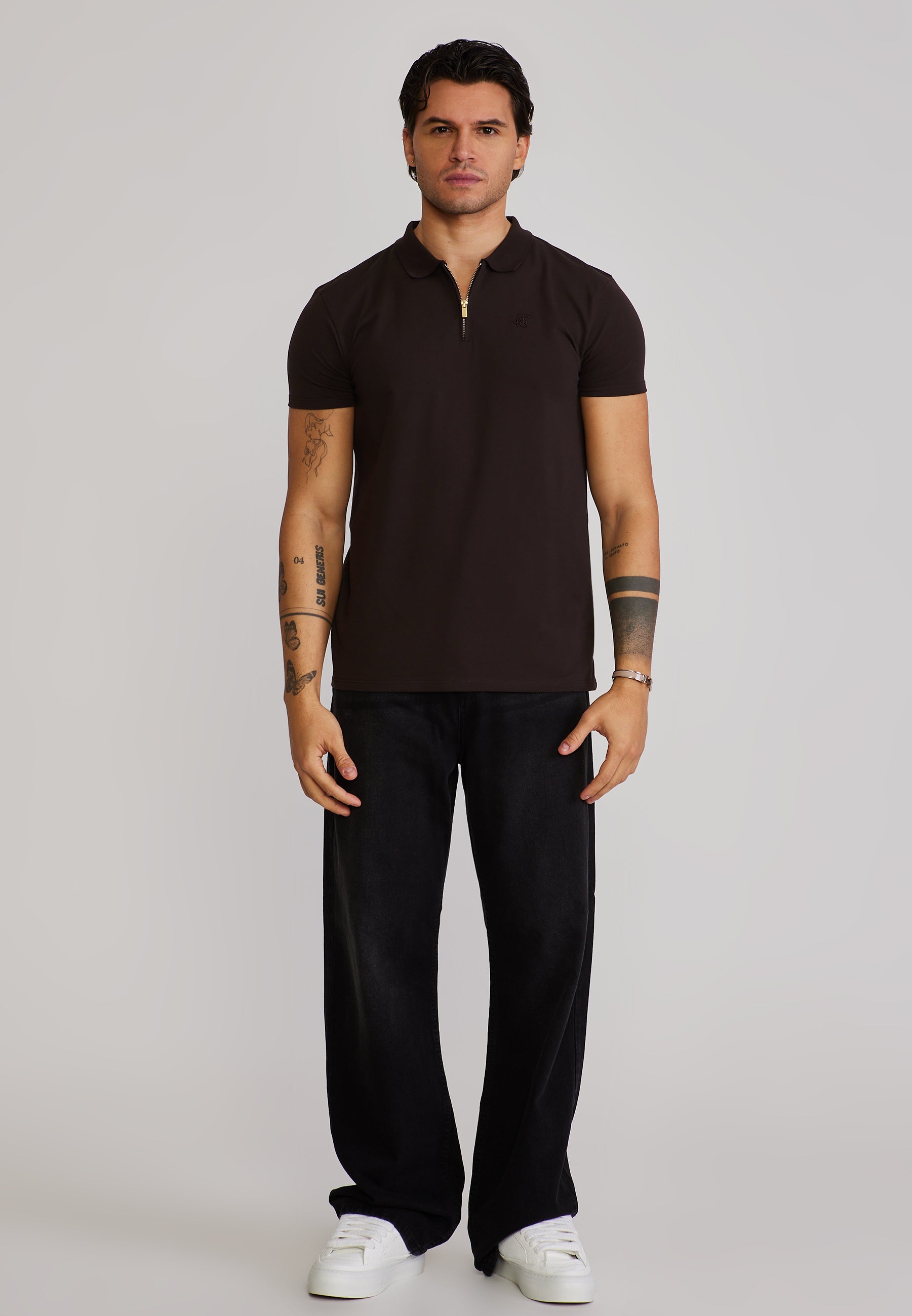 SikSilk Mens Brown Zip Polo T-Shirt | SikSilk US