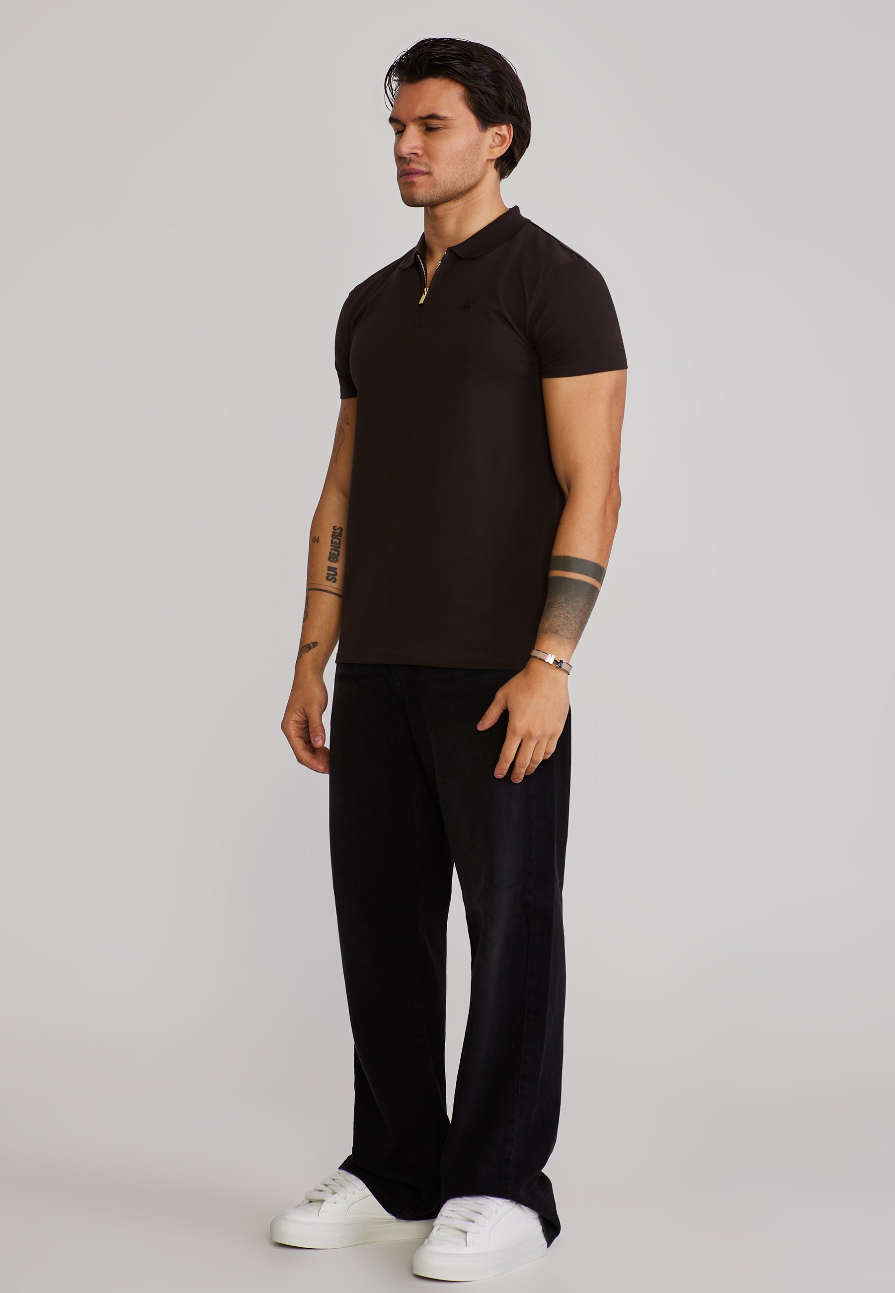SikSilk Mens Brown Zip Polo T-Shirt | SikSilk US