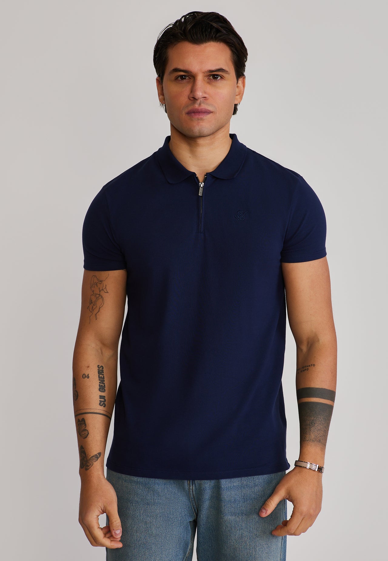 Navy Zip Polo T-Shirt