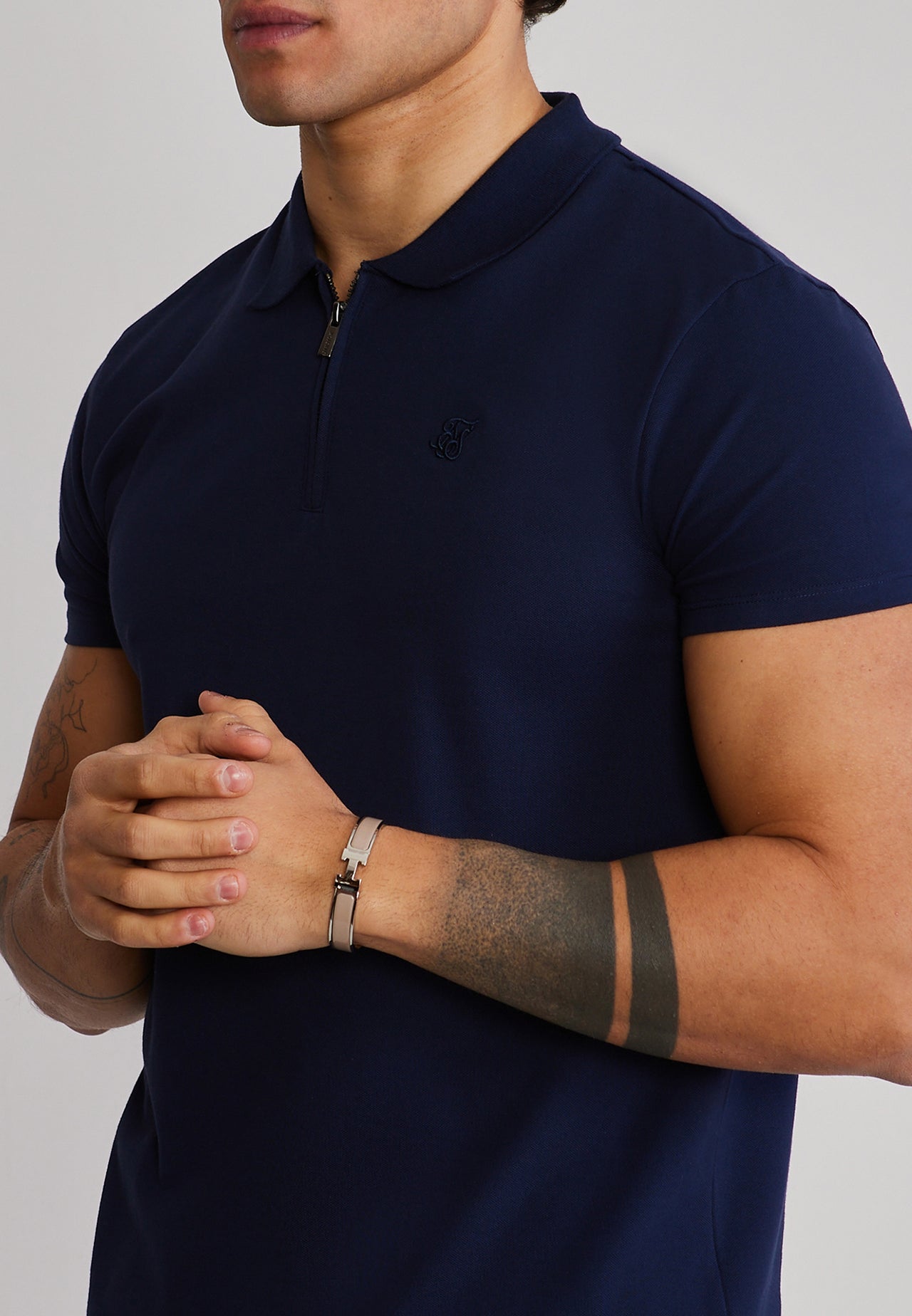 Navy Zip Polo T-Shirt (1)