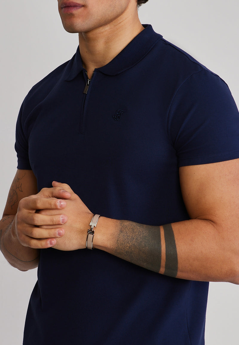 Navy Zip Polo T-Shirt (1)