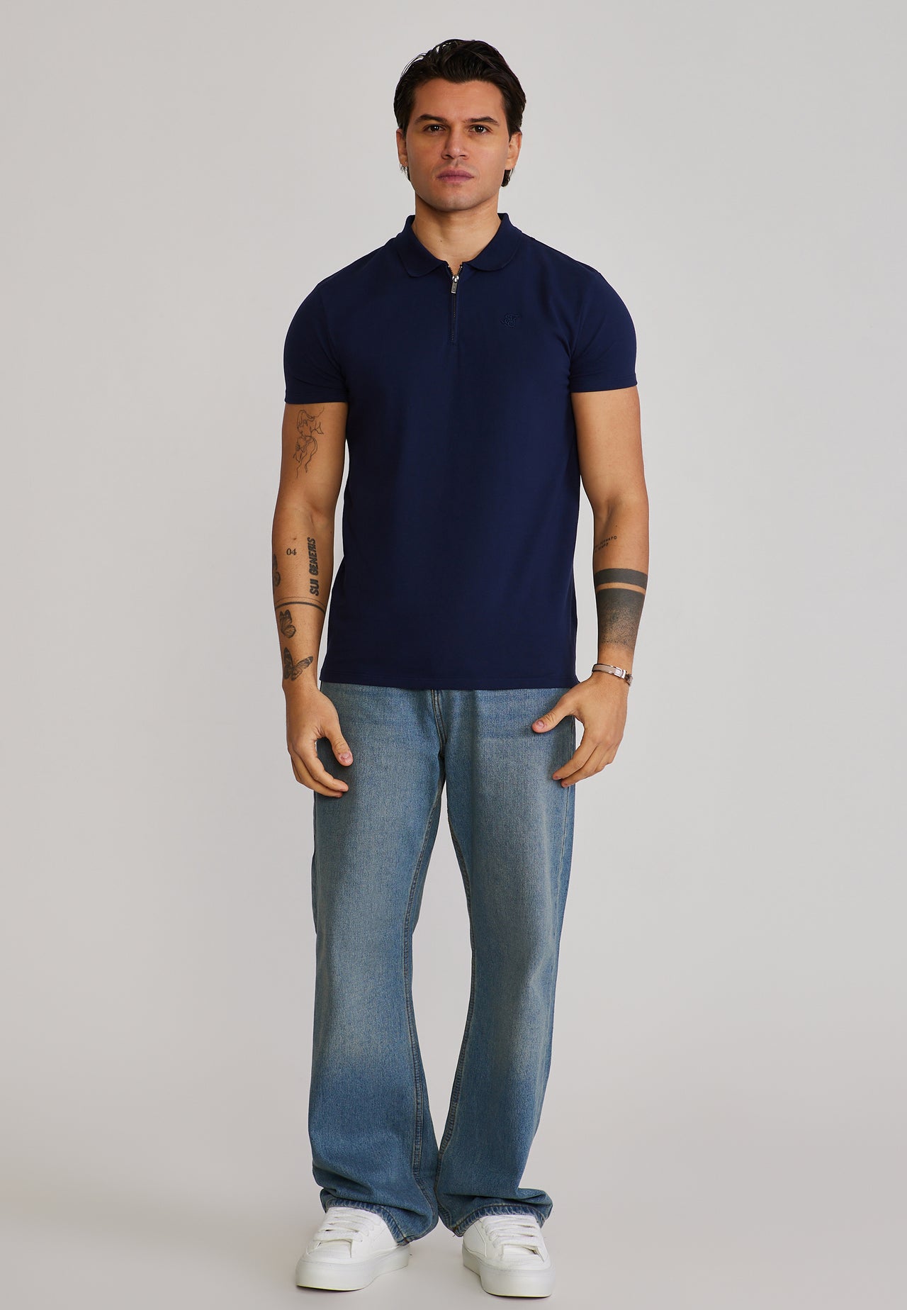 Navy Zip Polo T-Shirt (2)