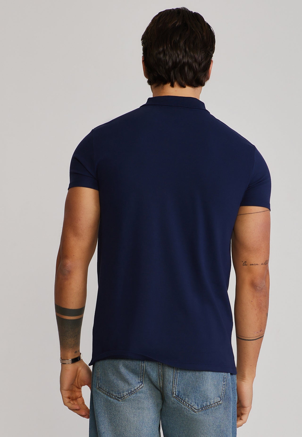 Navy Zip Polo T-Shirt (4)