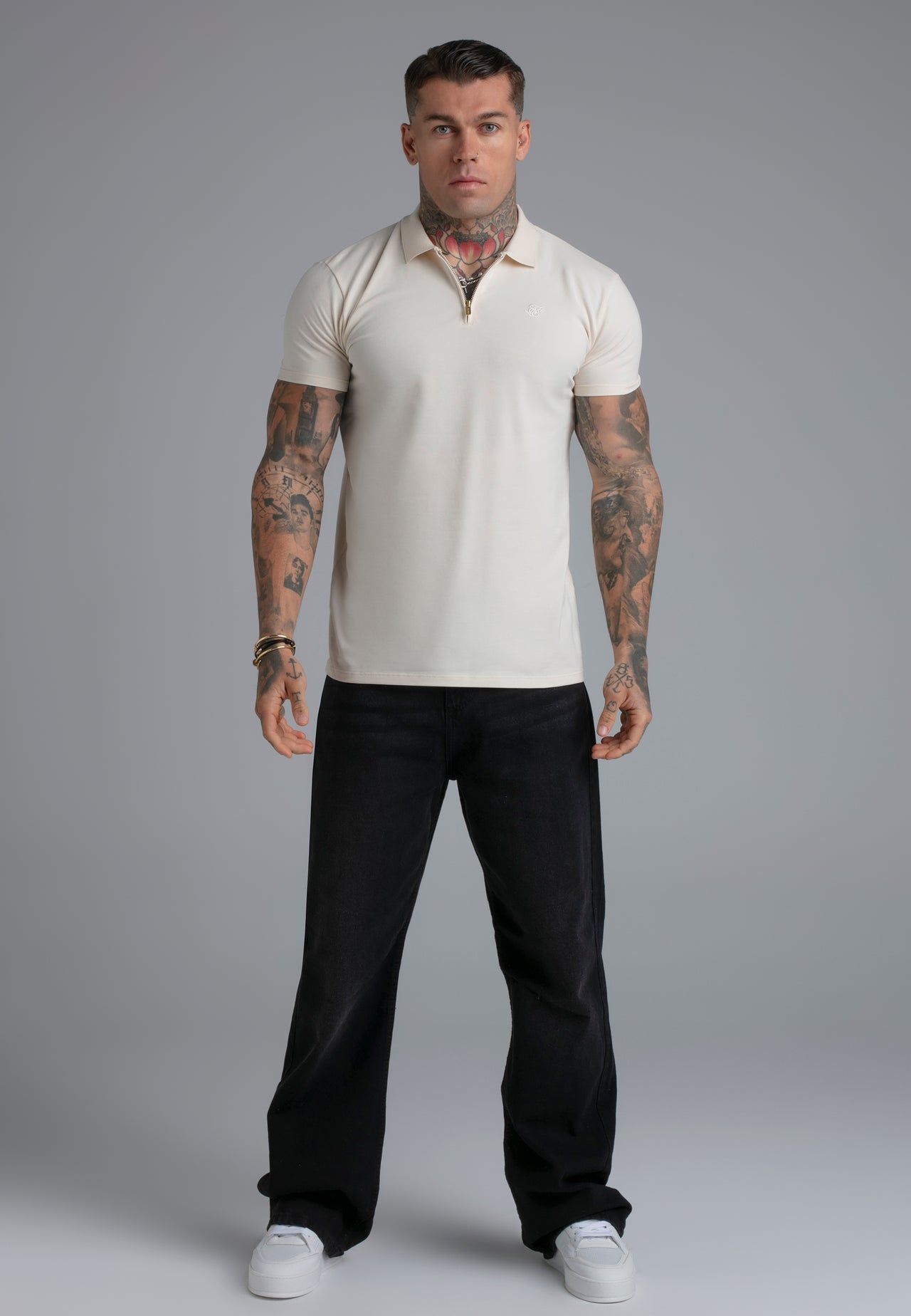 Ecru Zip Polo T-Shirt (2)