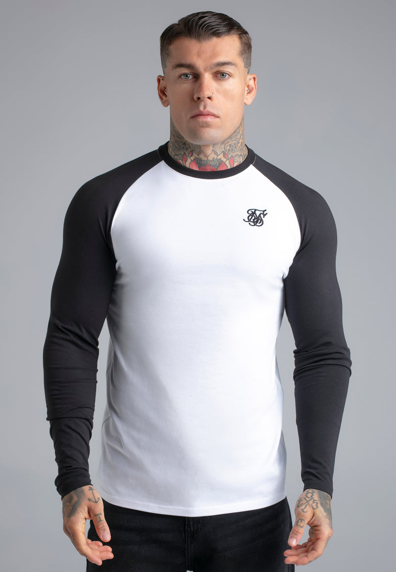 White and Black LS Muscle Fit T-Shirt