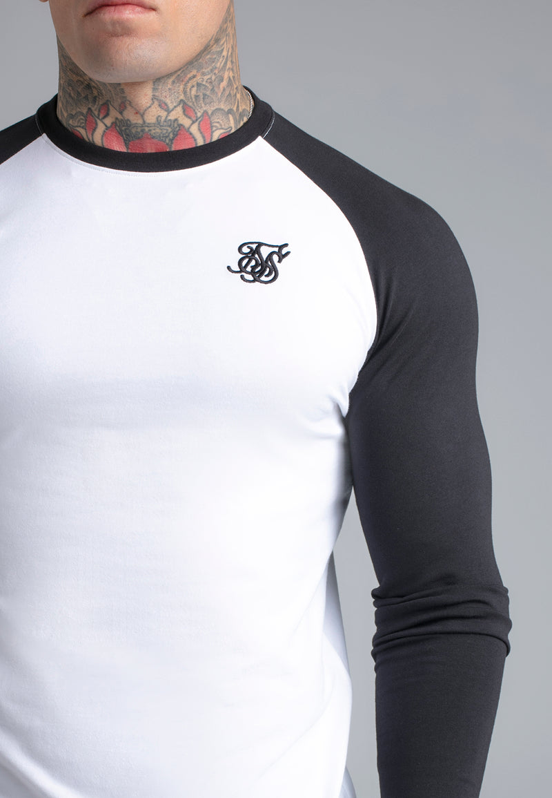 White and Black LS Muscle Fit T-Shirt (1)