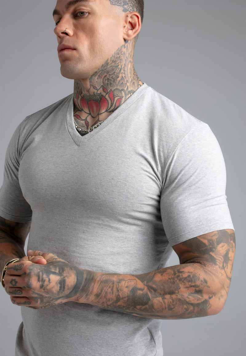 Grey Marl V-Neck T-Shirt (1)