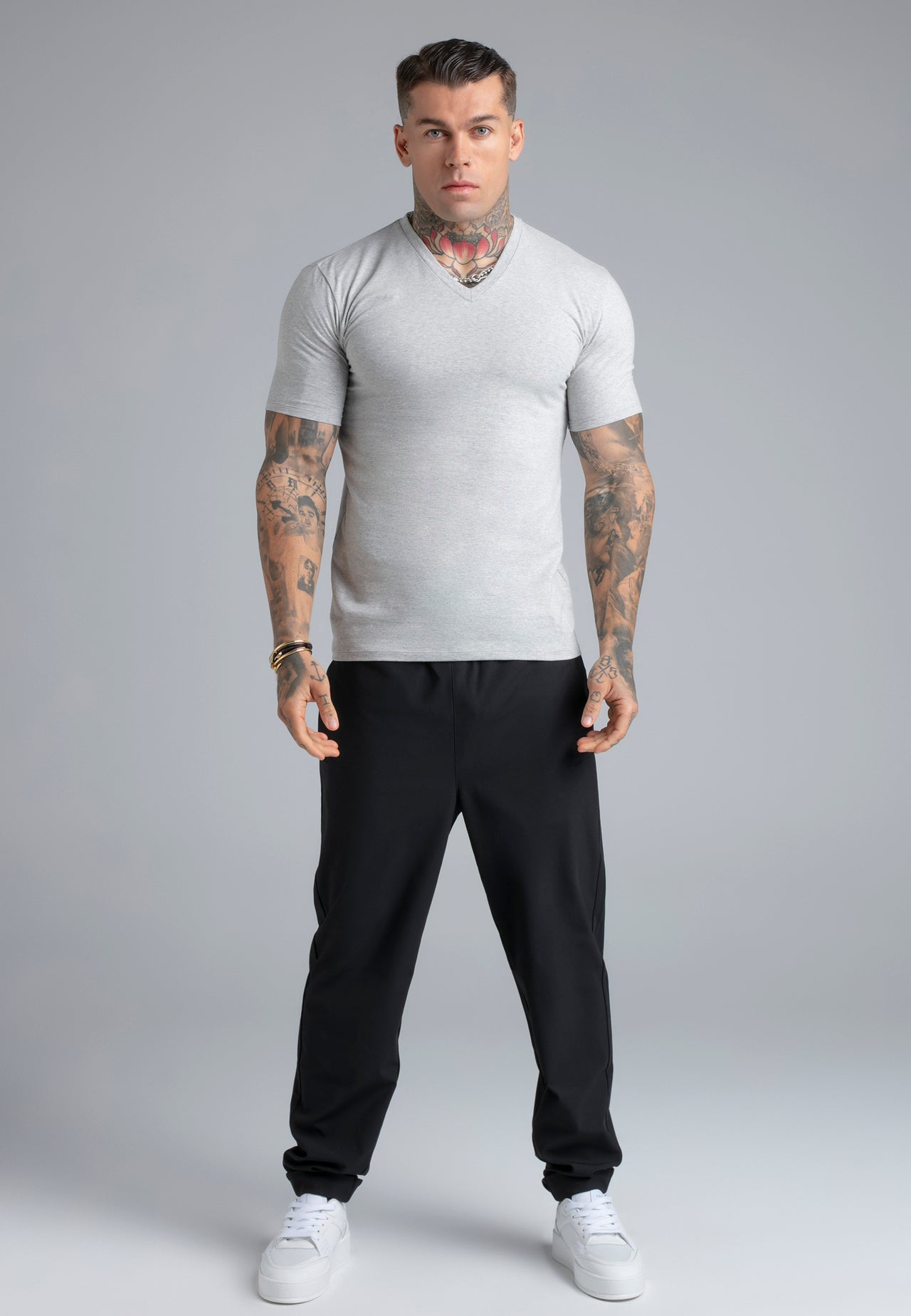 Grey Marl V-Neck T-Shirt (2)