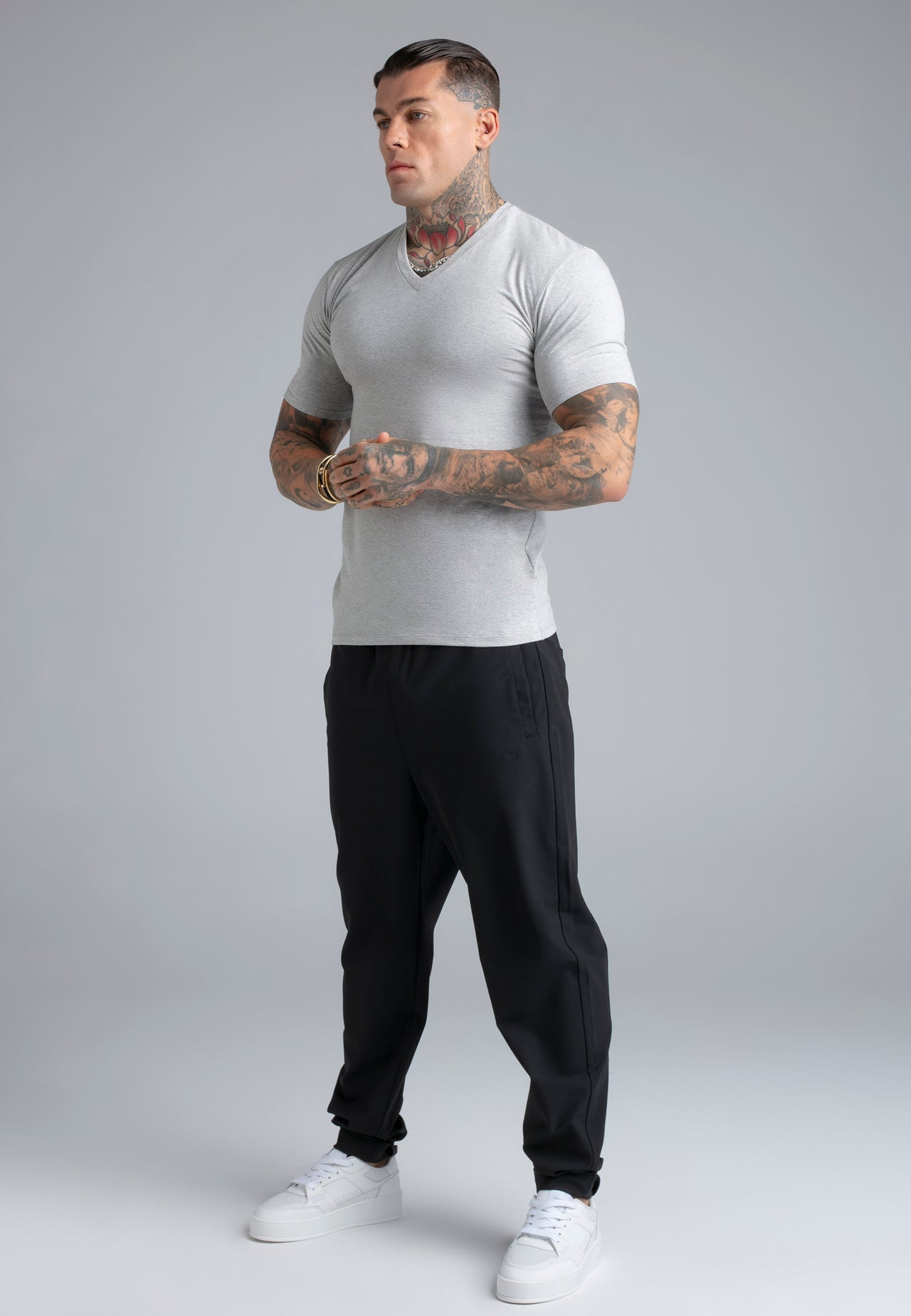 Grey Marl V-Neck T-Shirt (3)