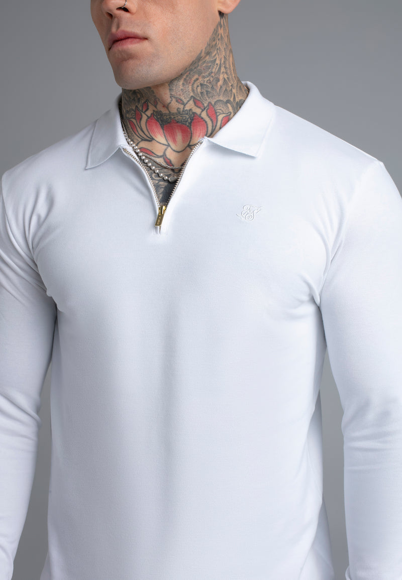 White LS Zip Polo T-Shirt (1)