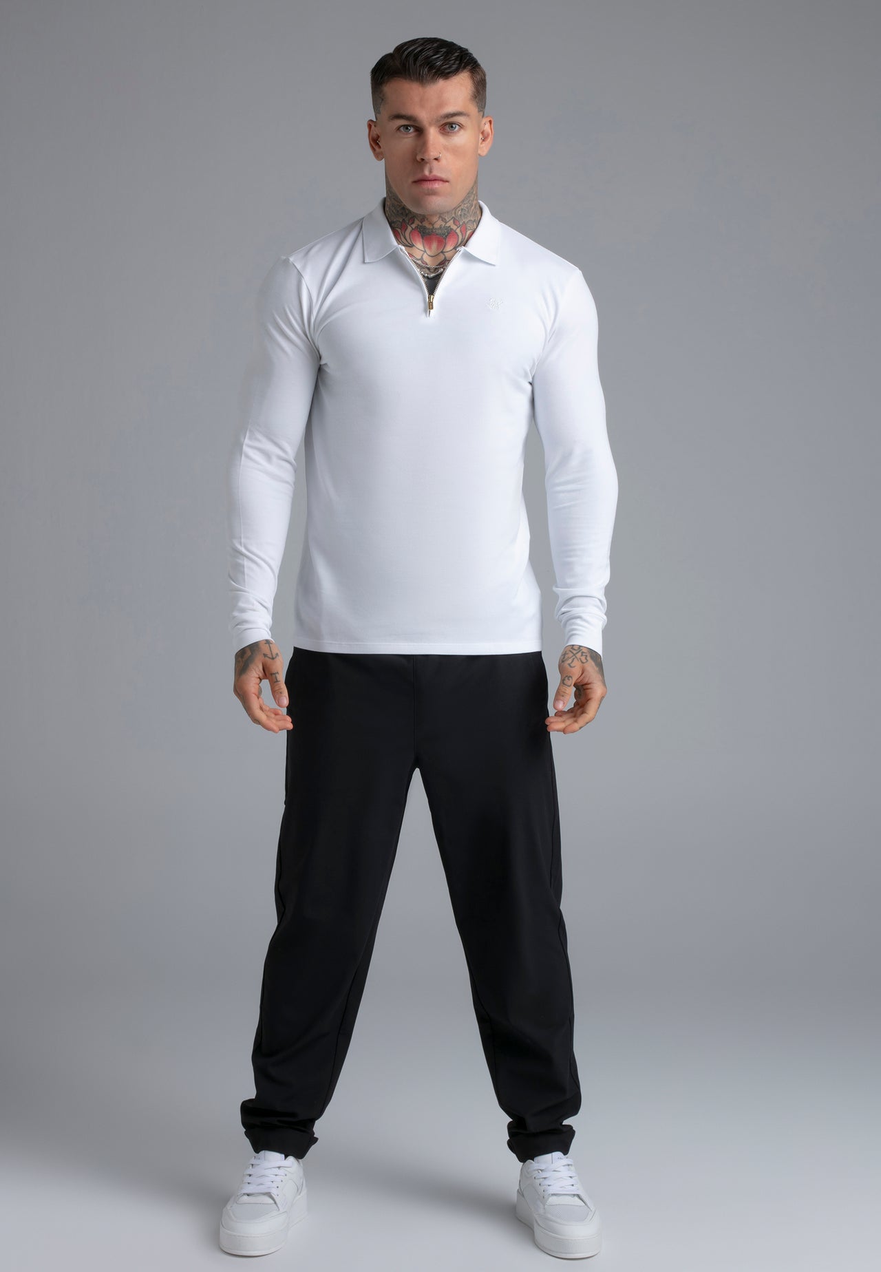 White LS Zip Polo T-Shirt (2)