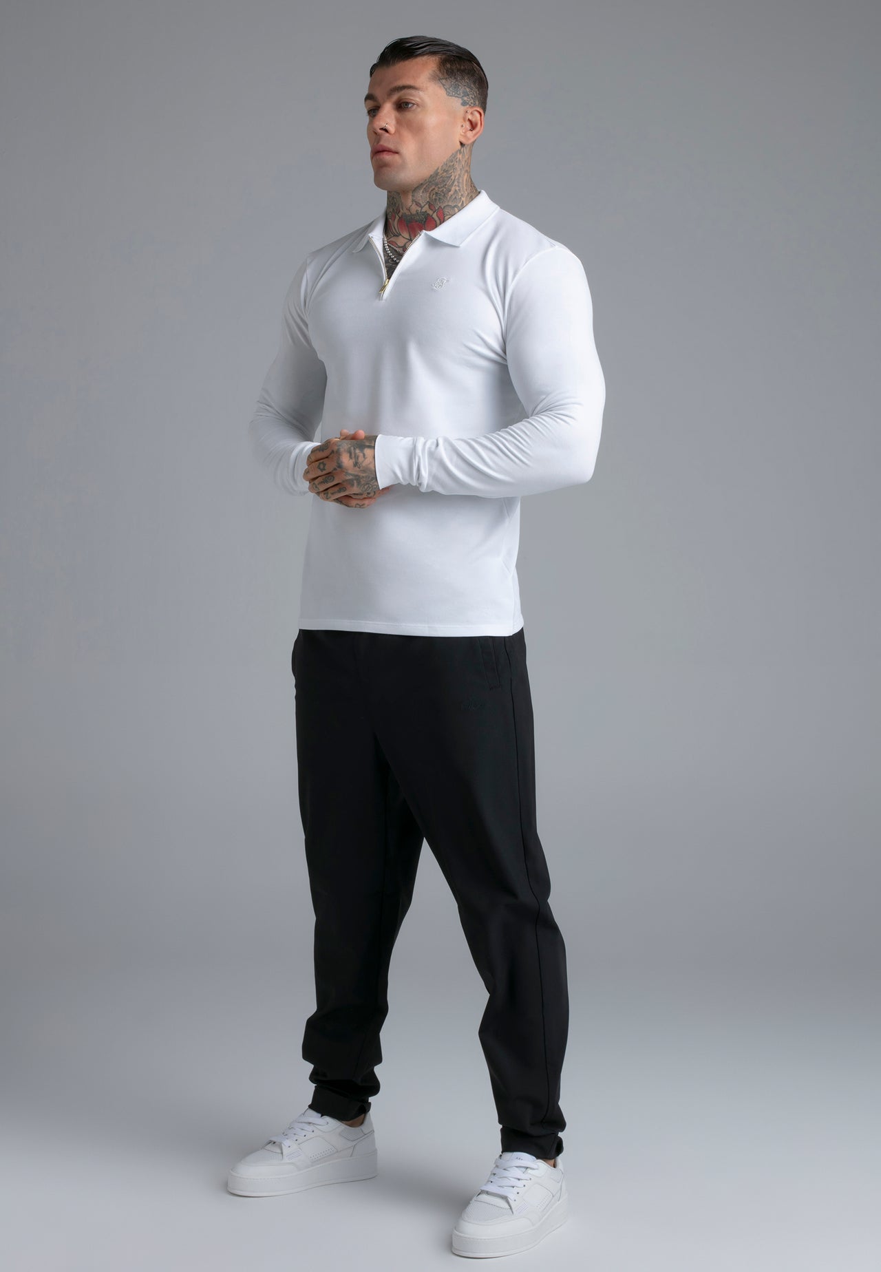 White LS Zip Polo T-Shirt (3)