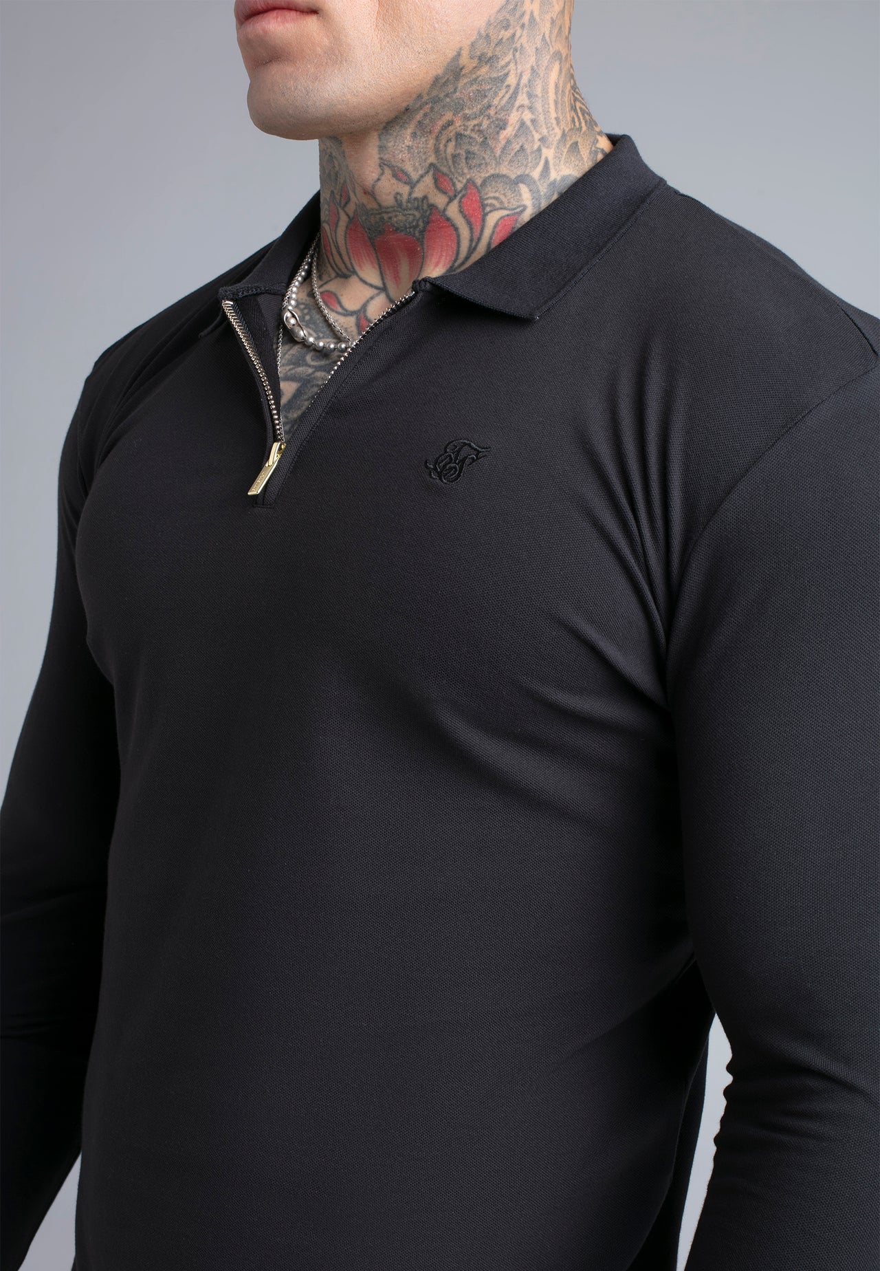 Black LS Zip Polo T-Shirt (1)